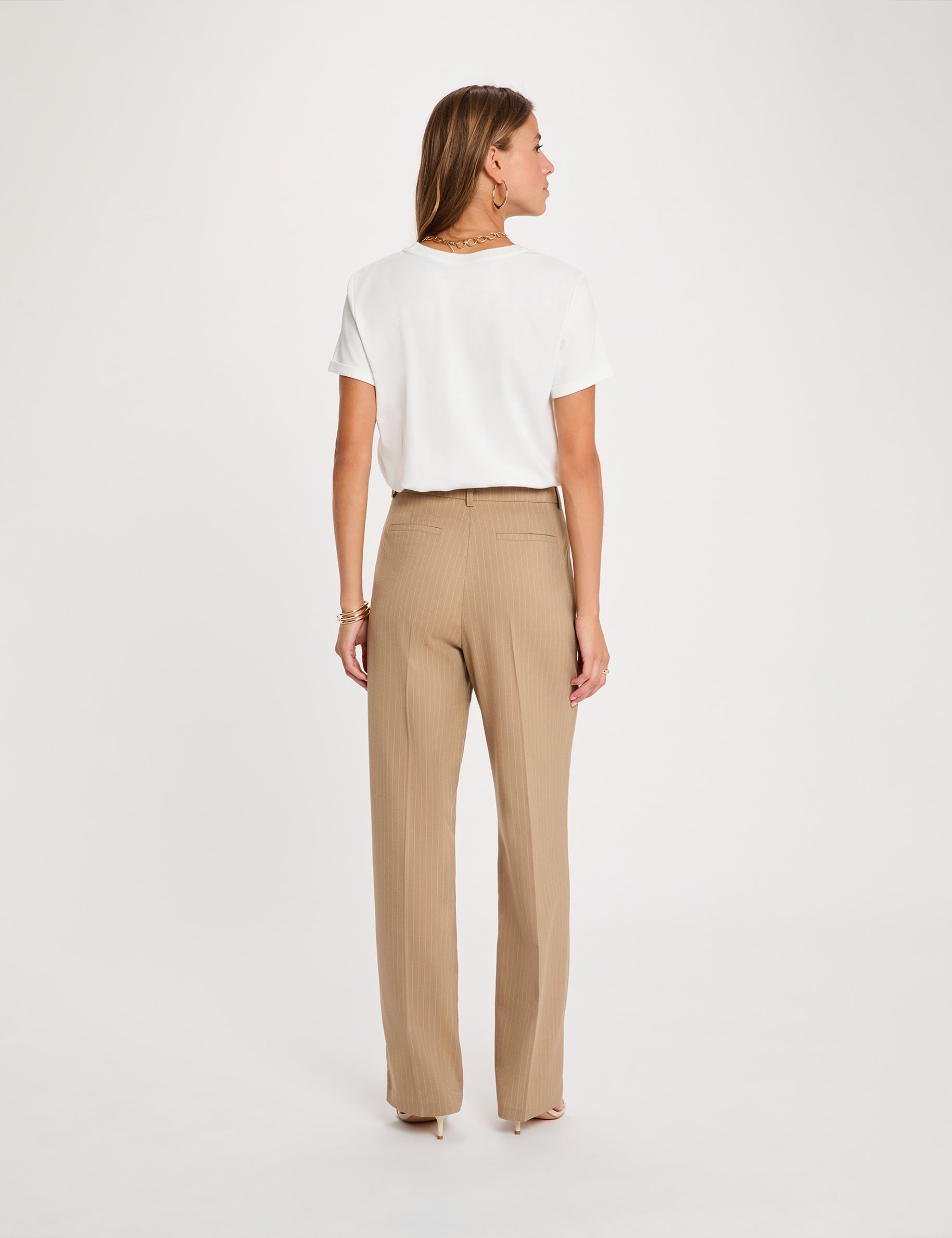 Hoge taille rechte broek taupe vrouw