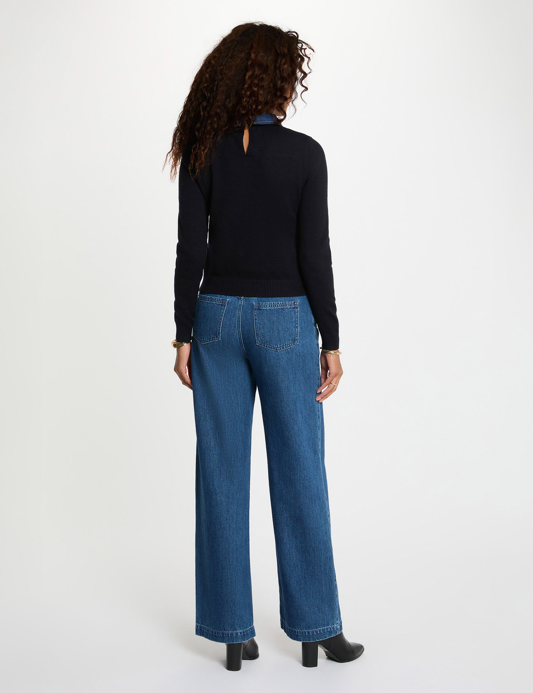 Pull col &agrave; revers bleu marine femme