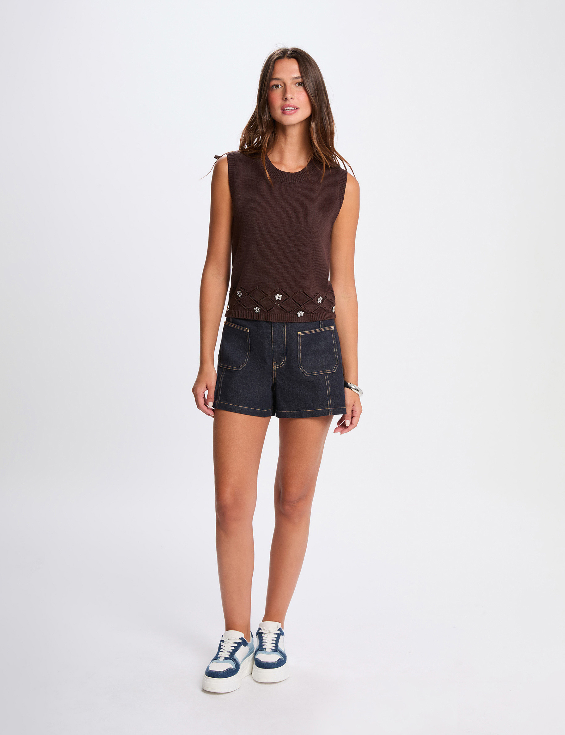 Pull sans manches marron foncé femme