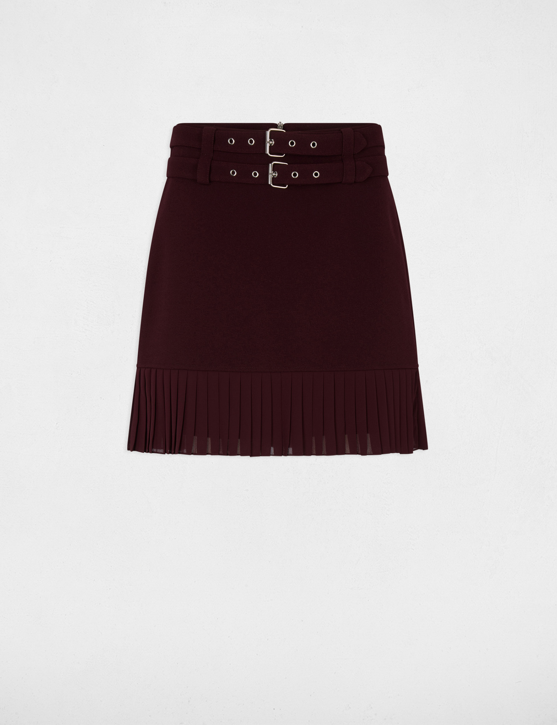 Jupe courte pliss&eacute;e prune femme
