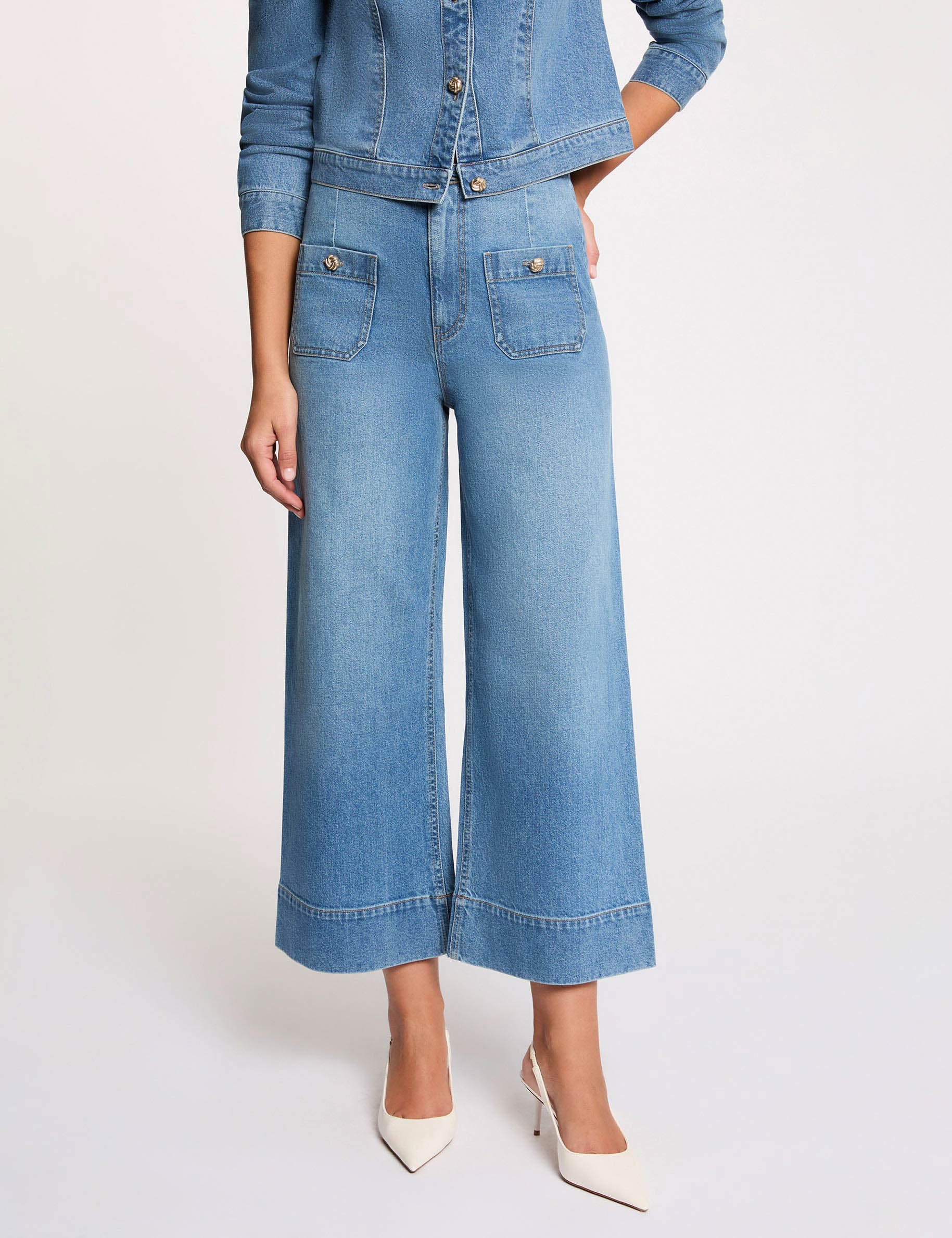 Jean large taille haute denim stone femme