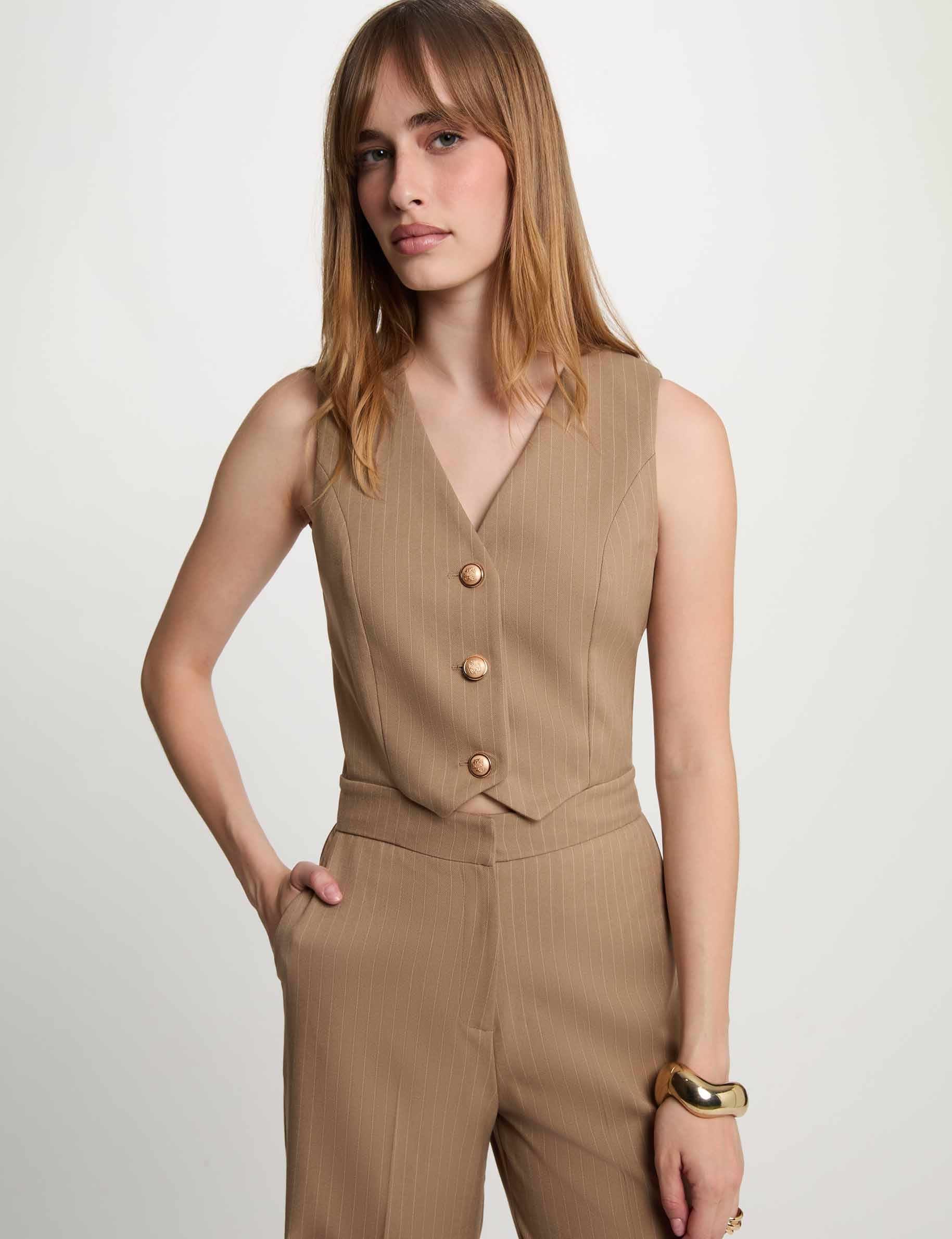 Combinaison fluide col v taupe femme