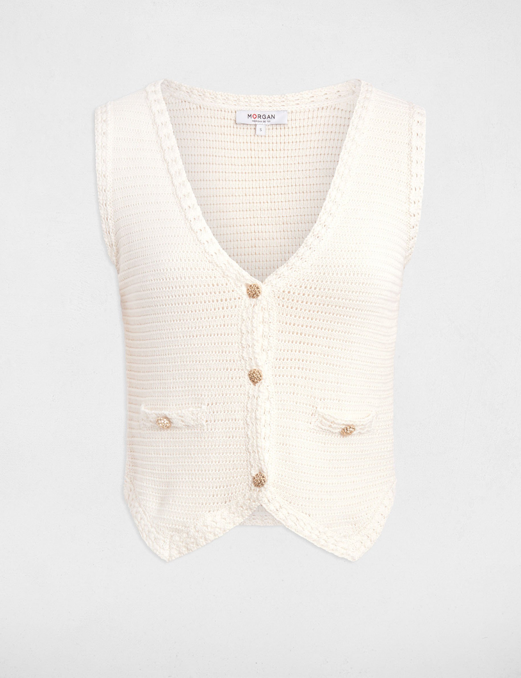 Mouwloos vest ivoor vrouw