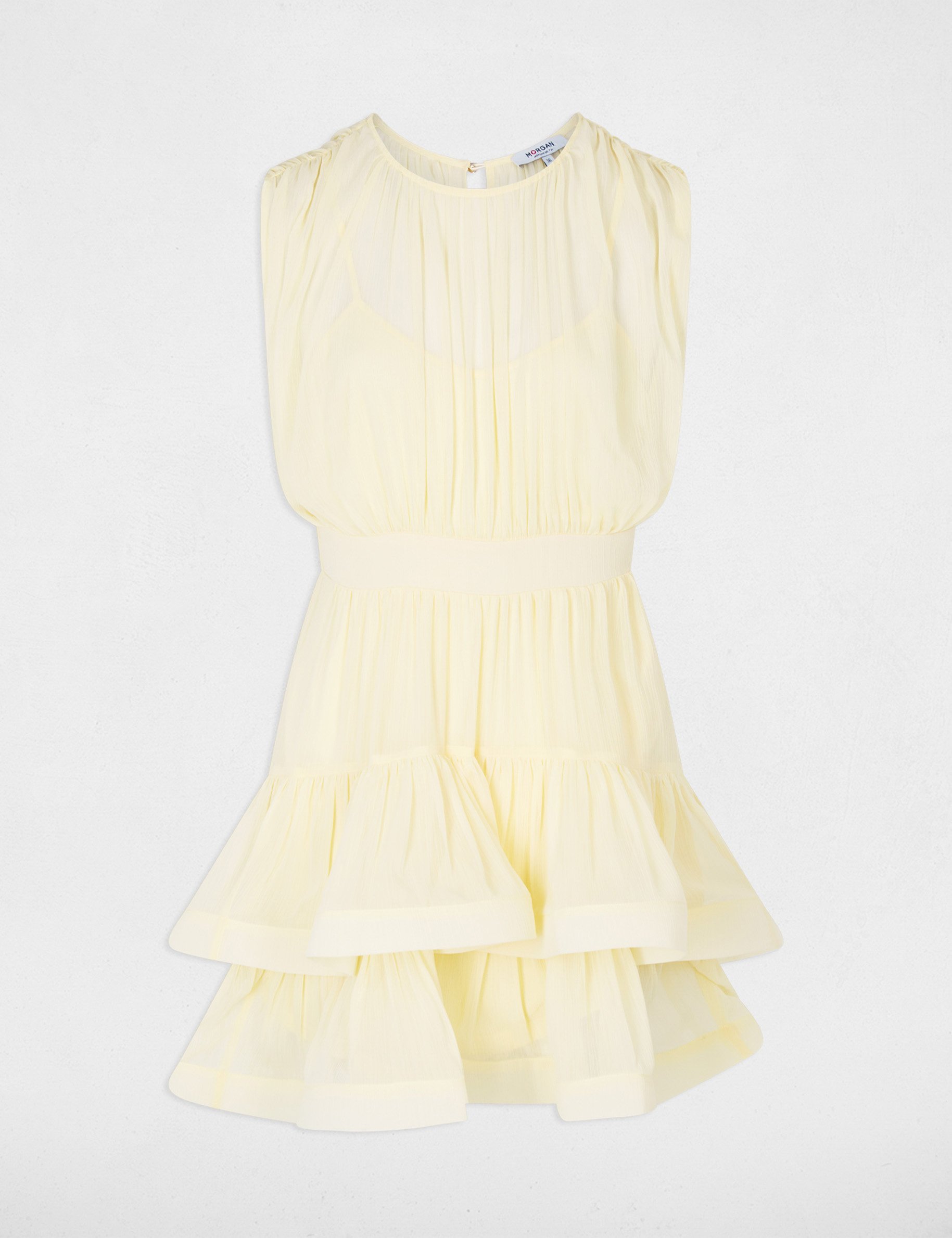 Robe courte col montant jaune pastel femme