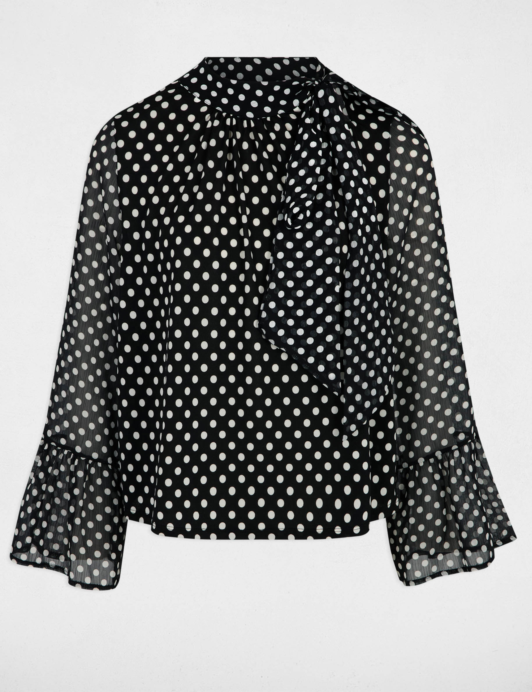 t shirt voile met lavallierekraag zwart vrouw T-shirt voile met lavallièrekraag zwart vrouw