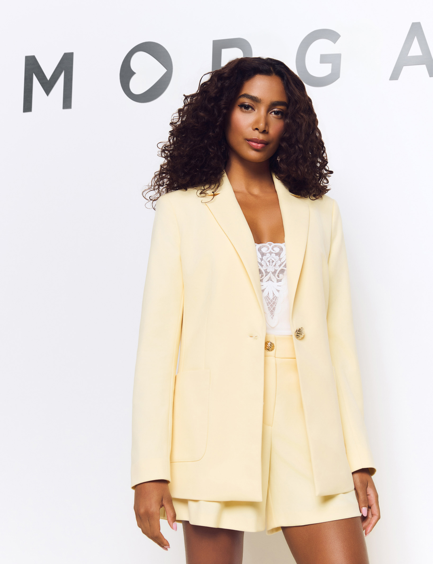 Blazer met opgestikte zakken pastel geel vrouw
