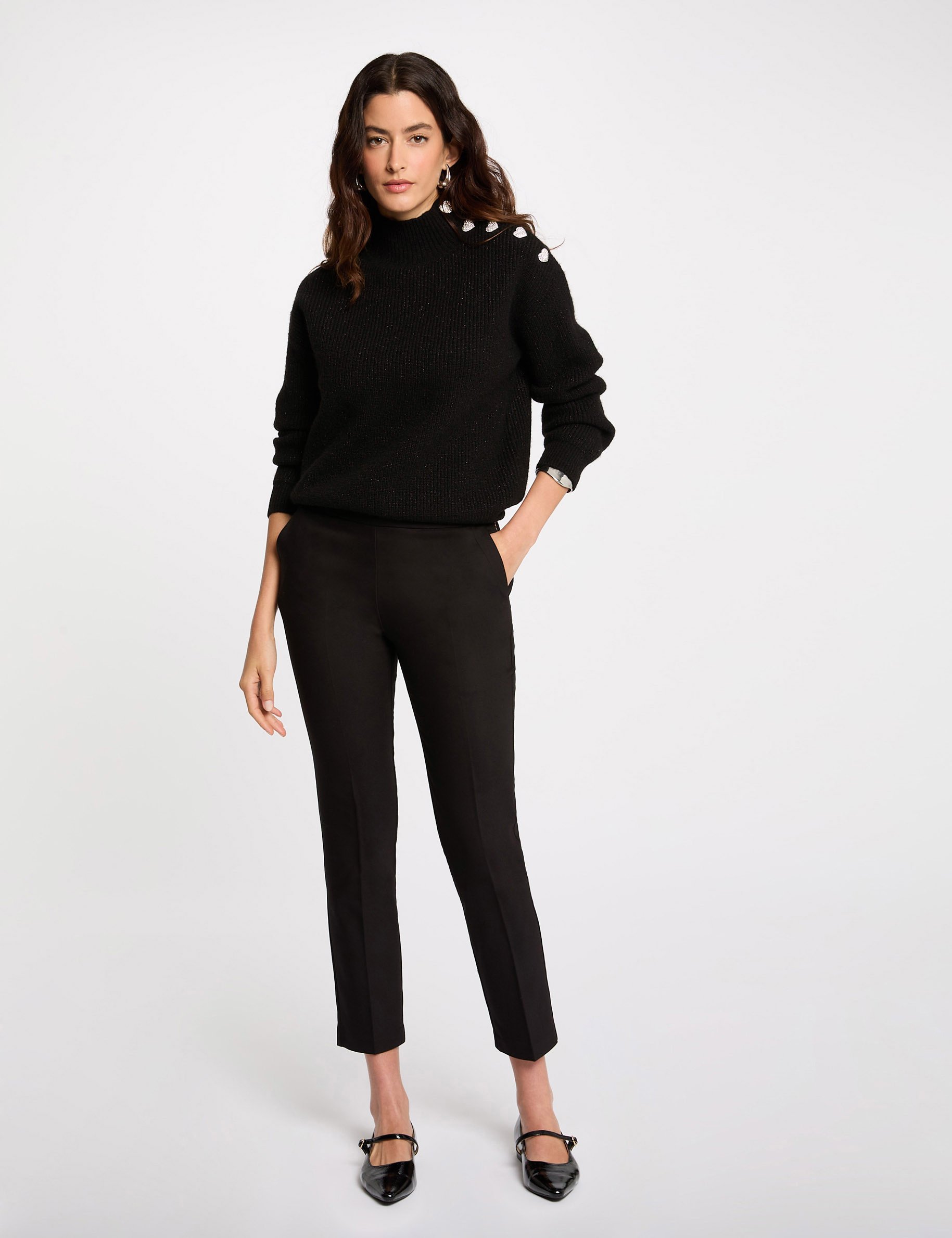 7/8 broek met ceintuur zwart vrouw