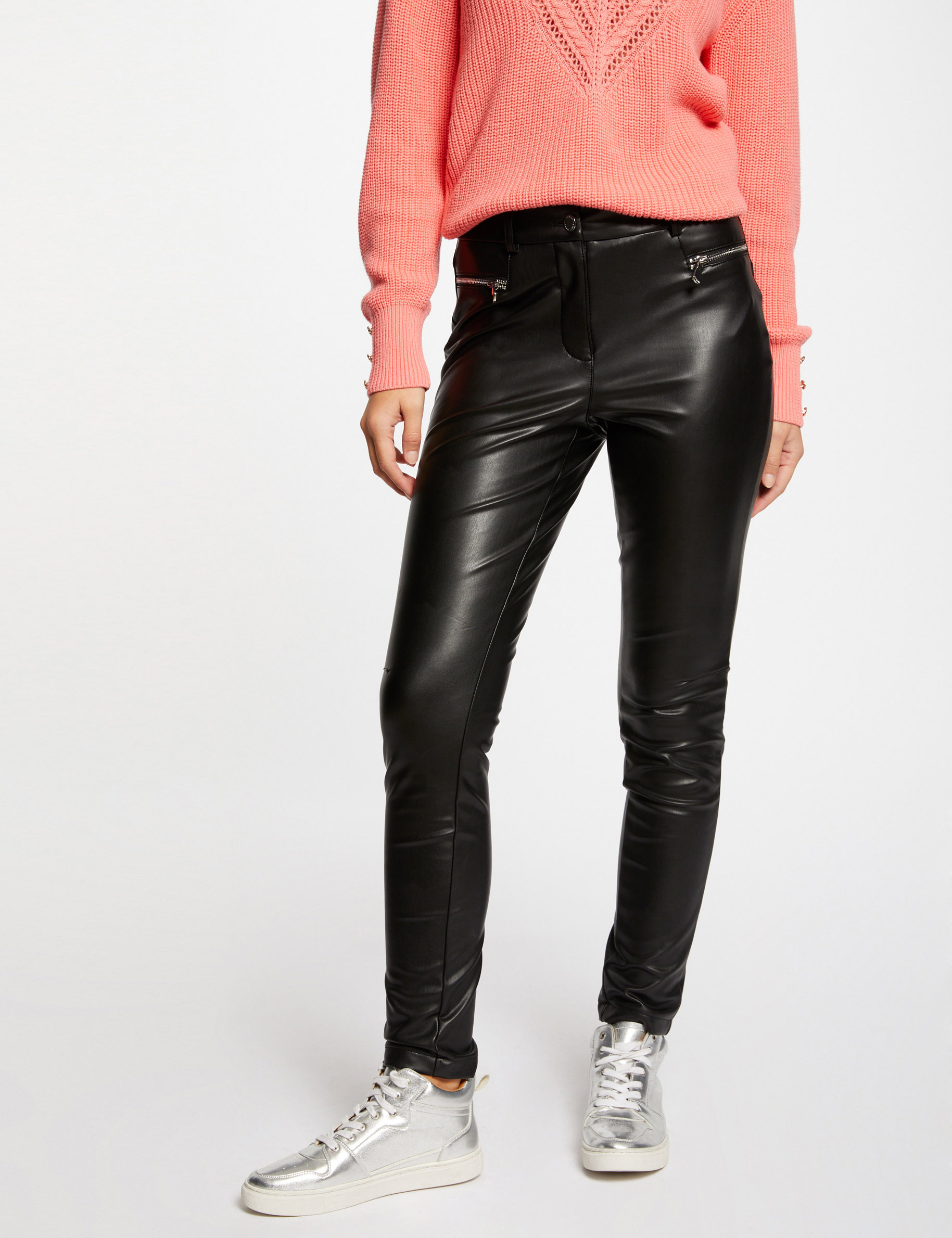 Pantalon skinny simili cuir noir femme