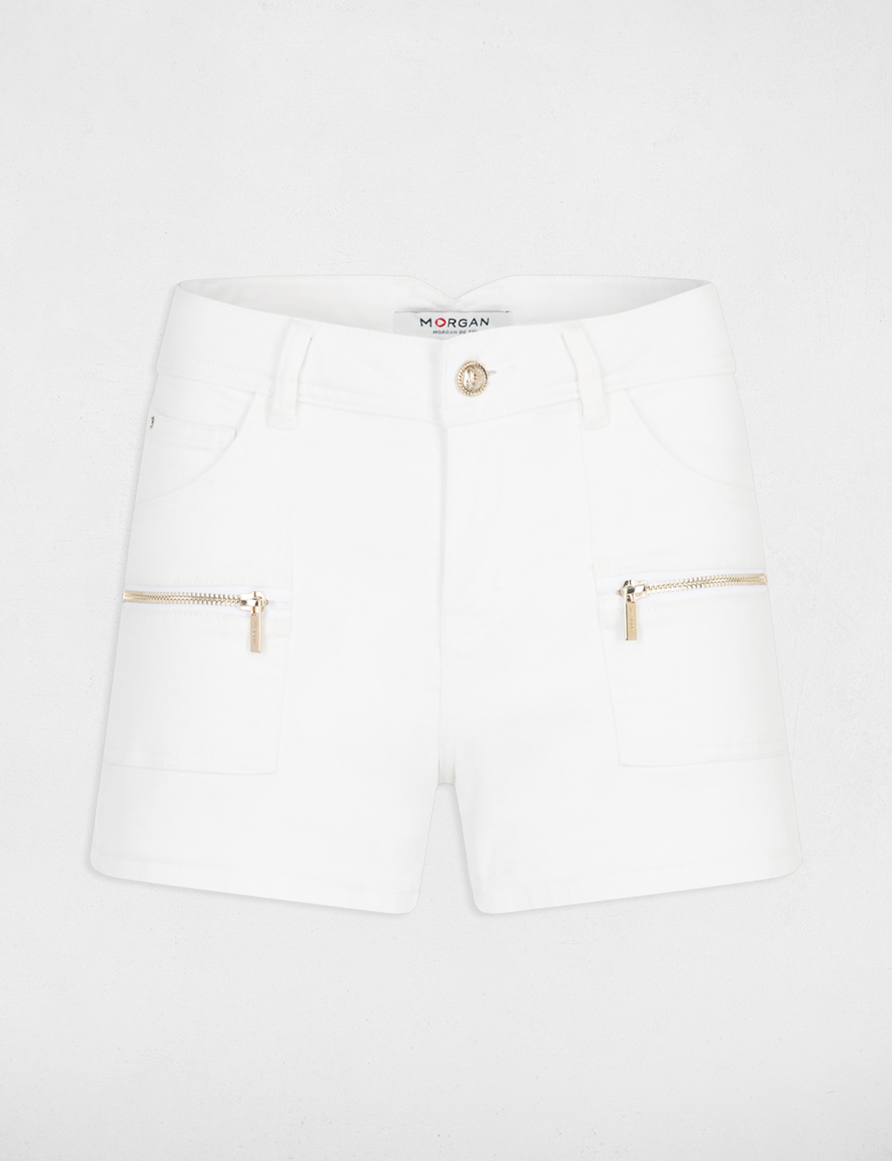 short ajuste details zippes ecru femme Short ajusté détails zippés ecru femme