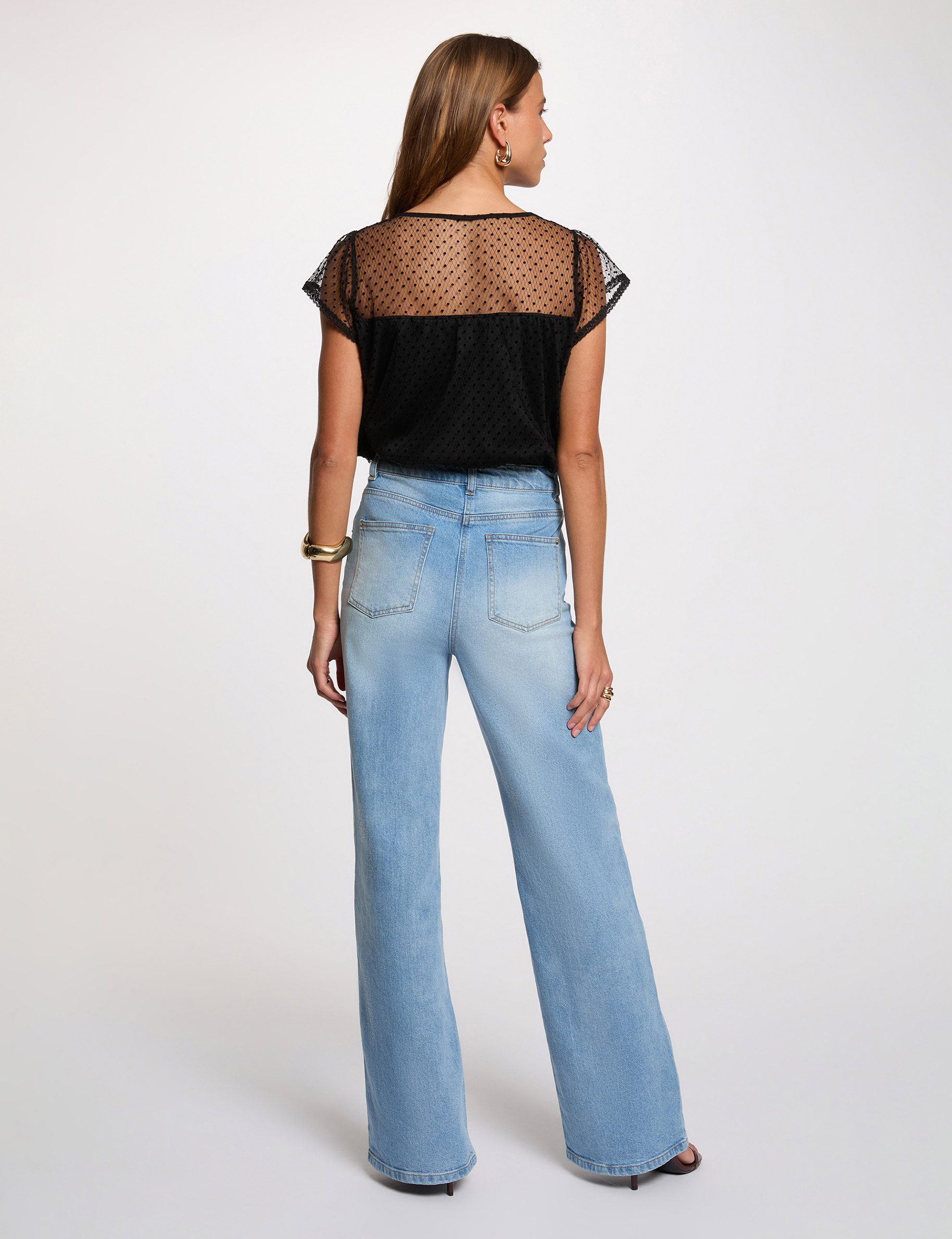 T-shirt kant vierkante hals zwart vrouw