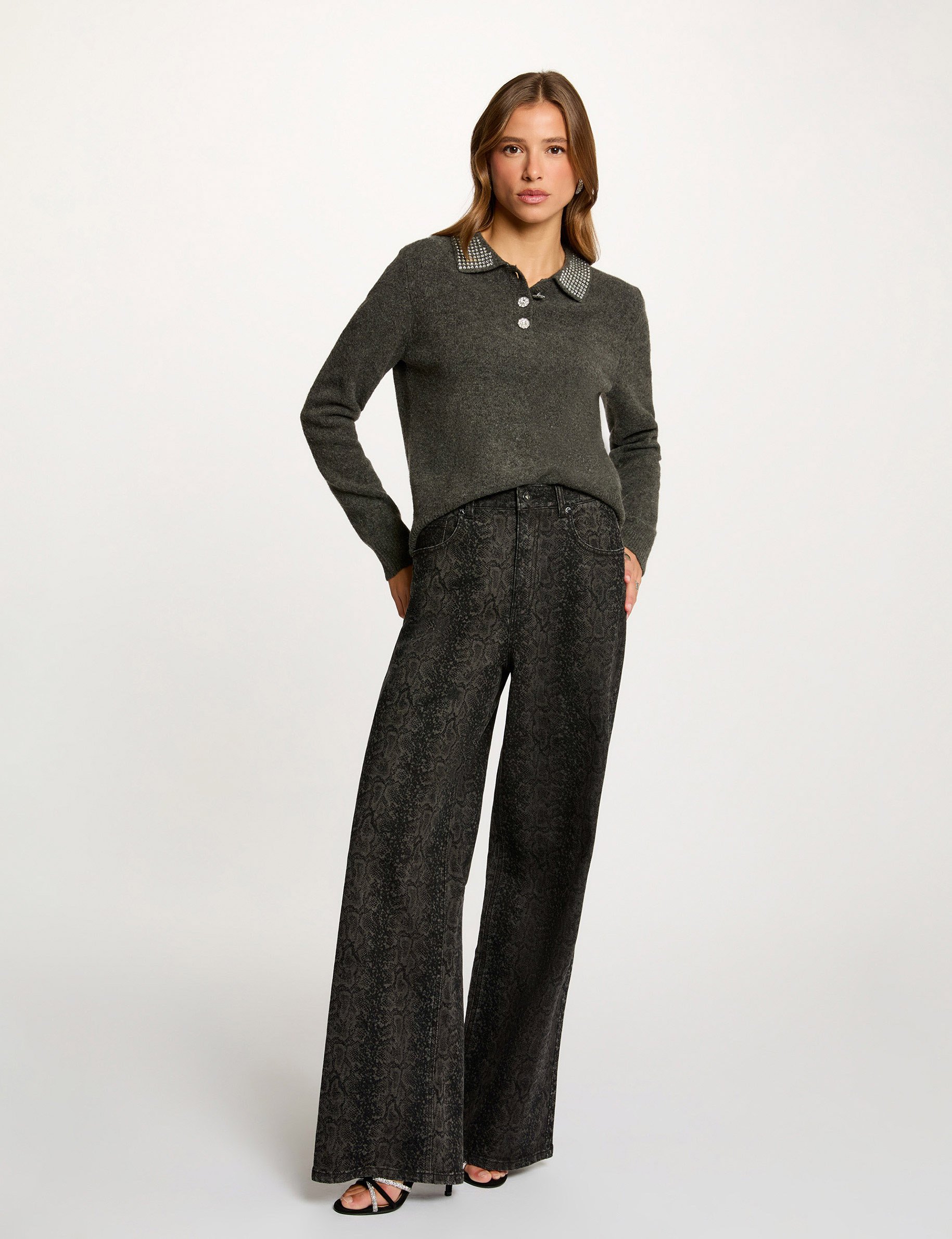 hoge taille wijde jeans meerkleurig vrouw Hoge taille wijde jeans meerkleurig vrouw