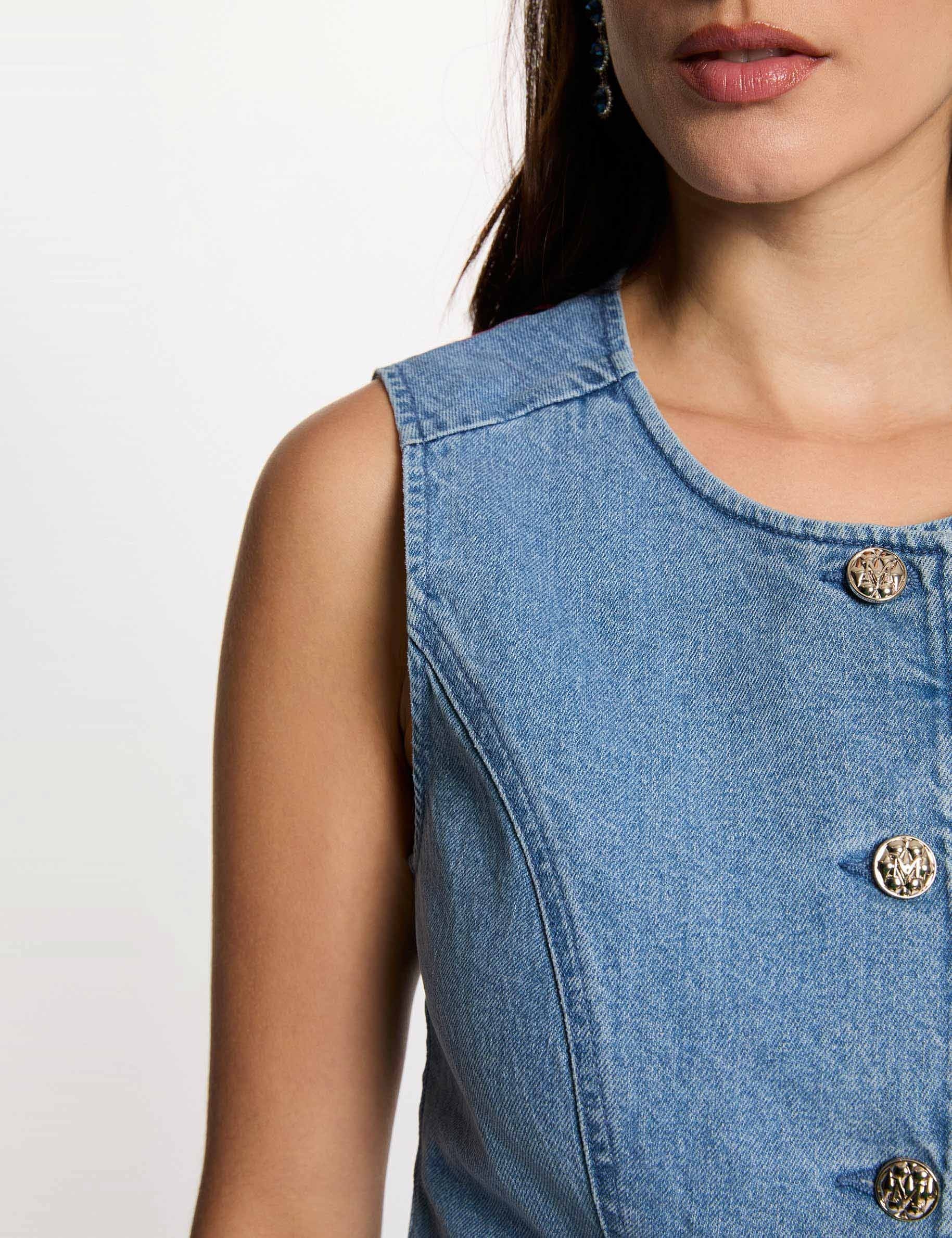 Mouwloos spijkerjack dubbel stone washed denim vrouw