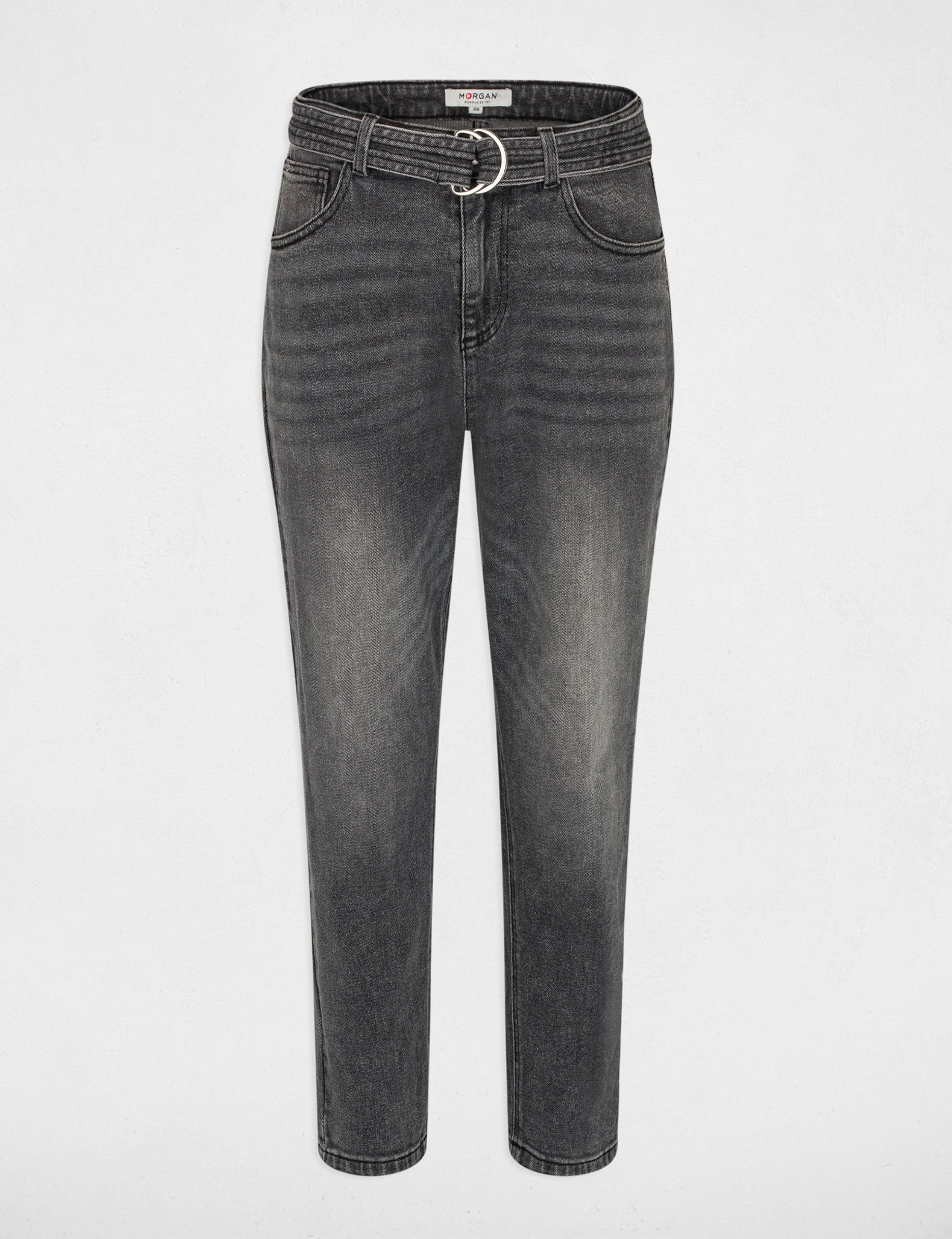 Rechte 7/8e jeans met riem mediumgrijs vrouw