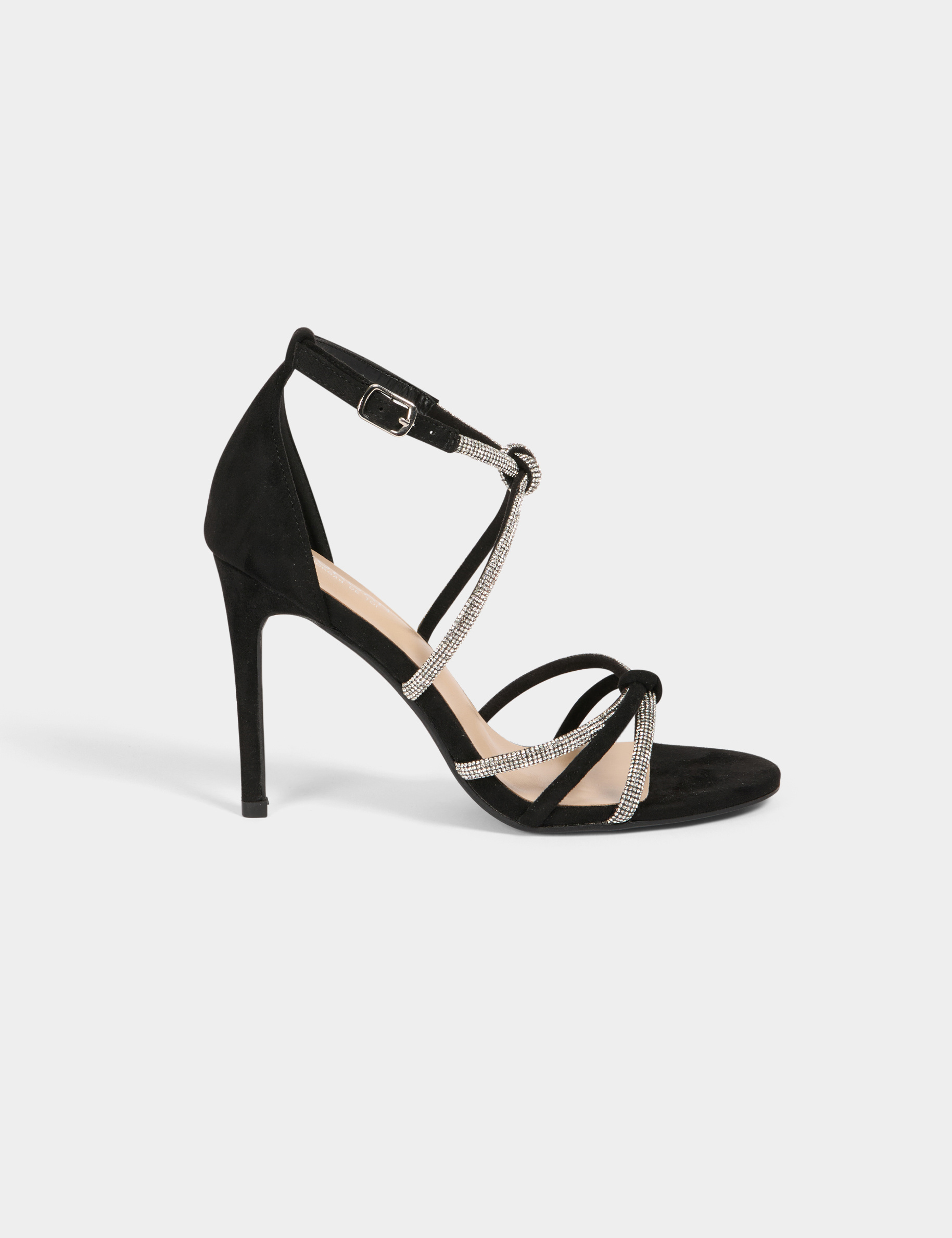 Sandalen met hak en bandjes van strass zwart vrouw