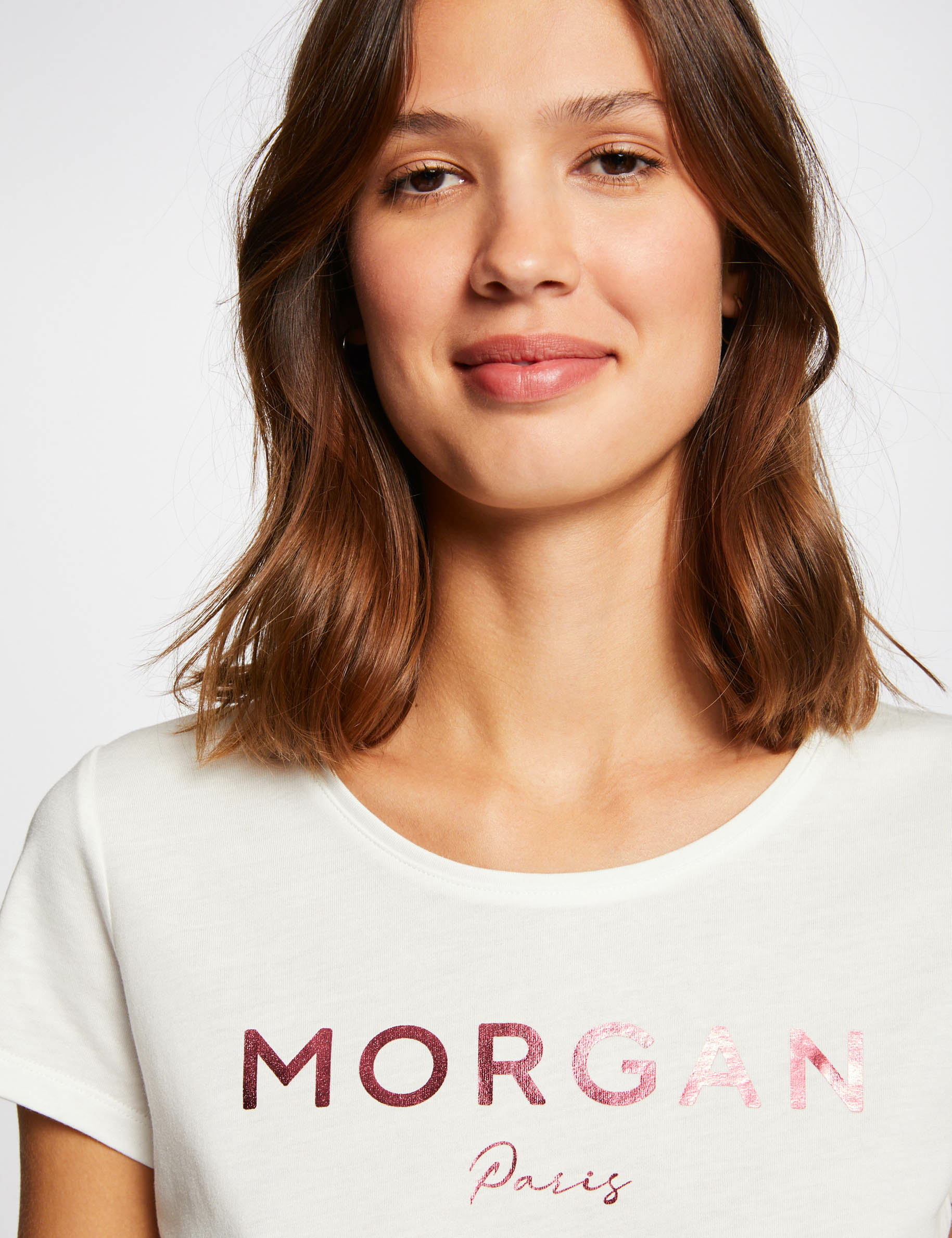 T-shirt manches courtes à inscription corail femme