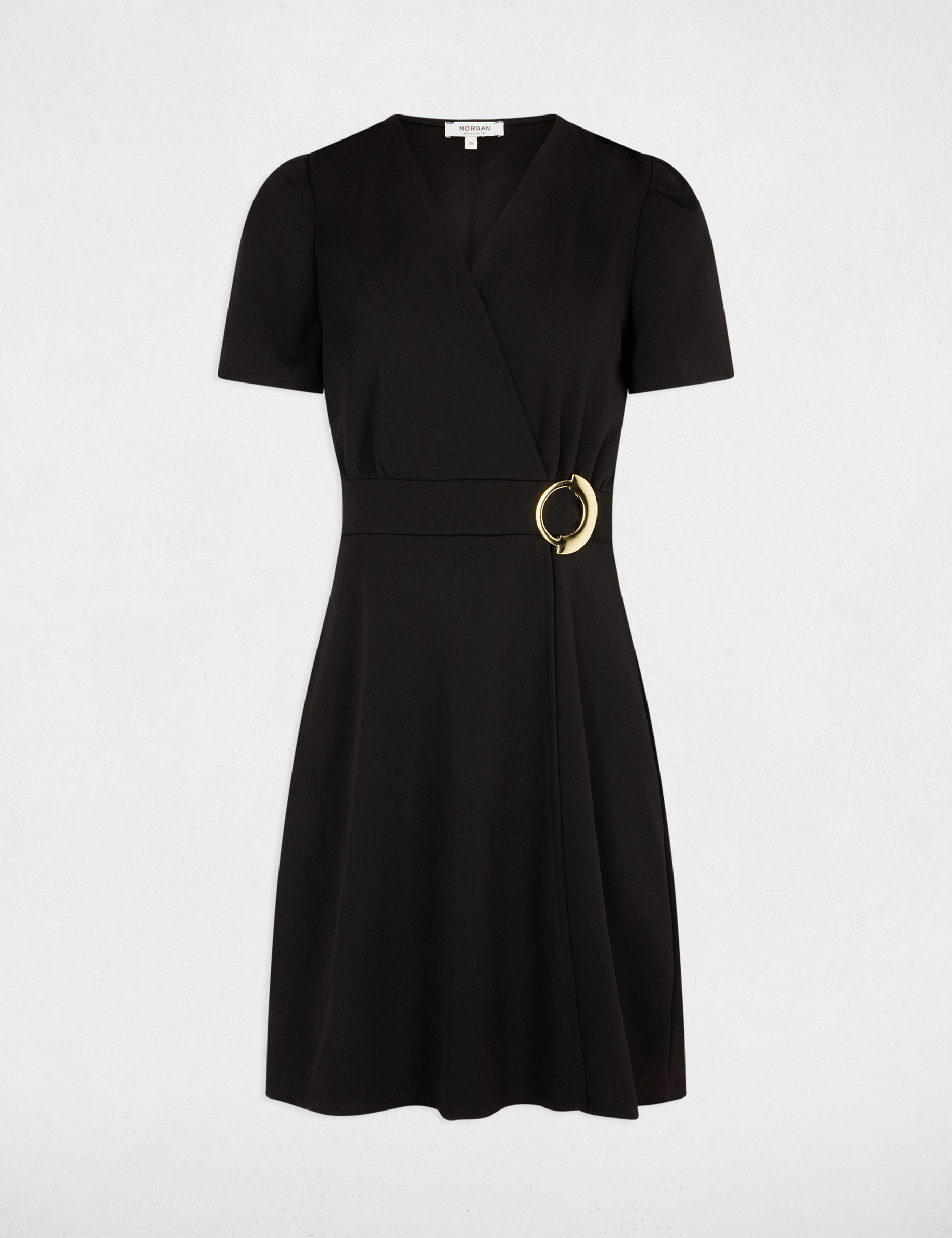 Robe courte cintr&eacute;e drap&eacute;e noir femme