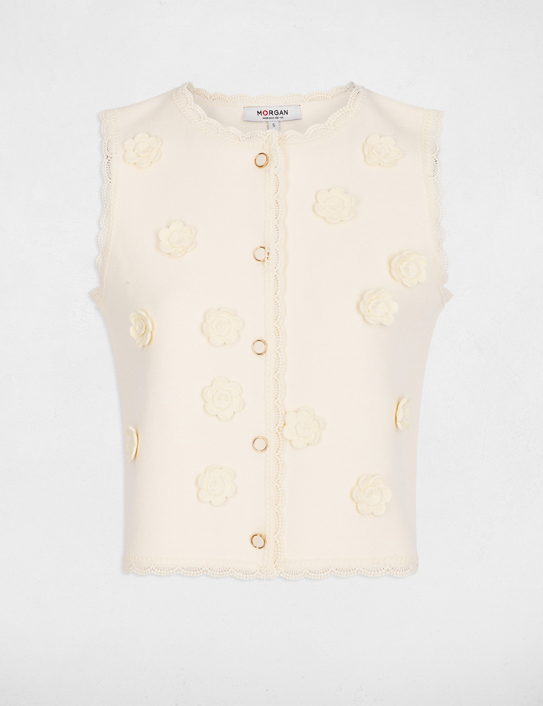 Gilet ajust&eacute; col rond ivoire femme