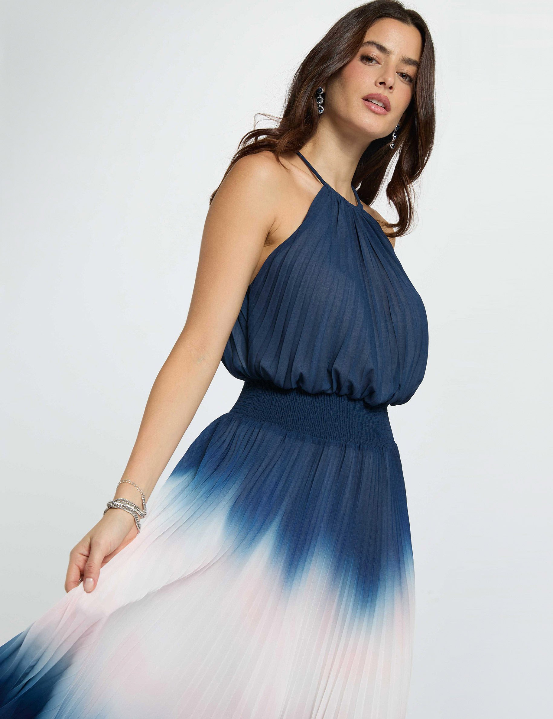 Robe longue pliss&eacute;e multicolore femme