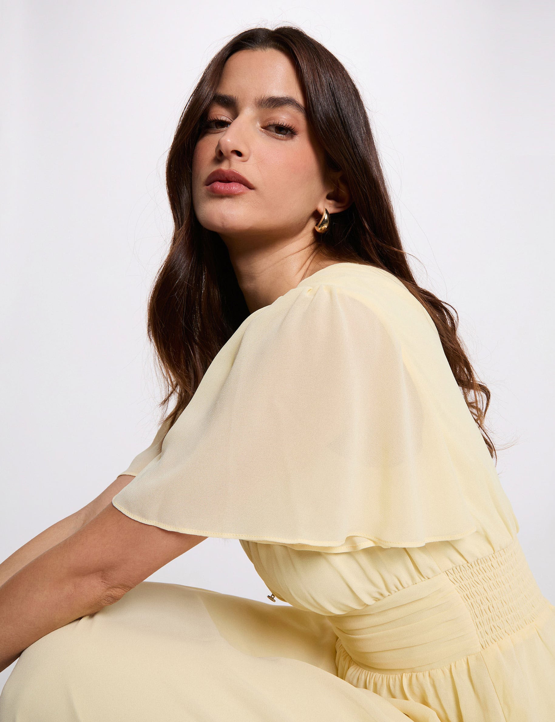 Robe longue fluide jaune pastel femme