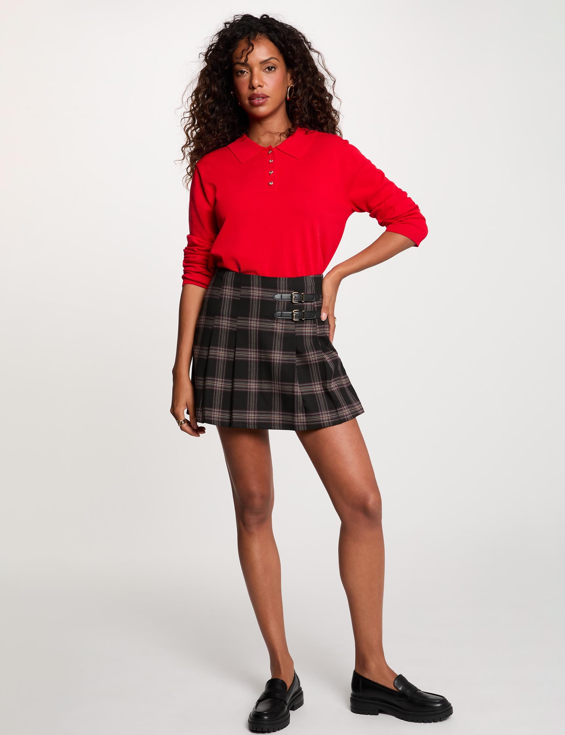 Jupe-short tweed droite noir femme