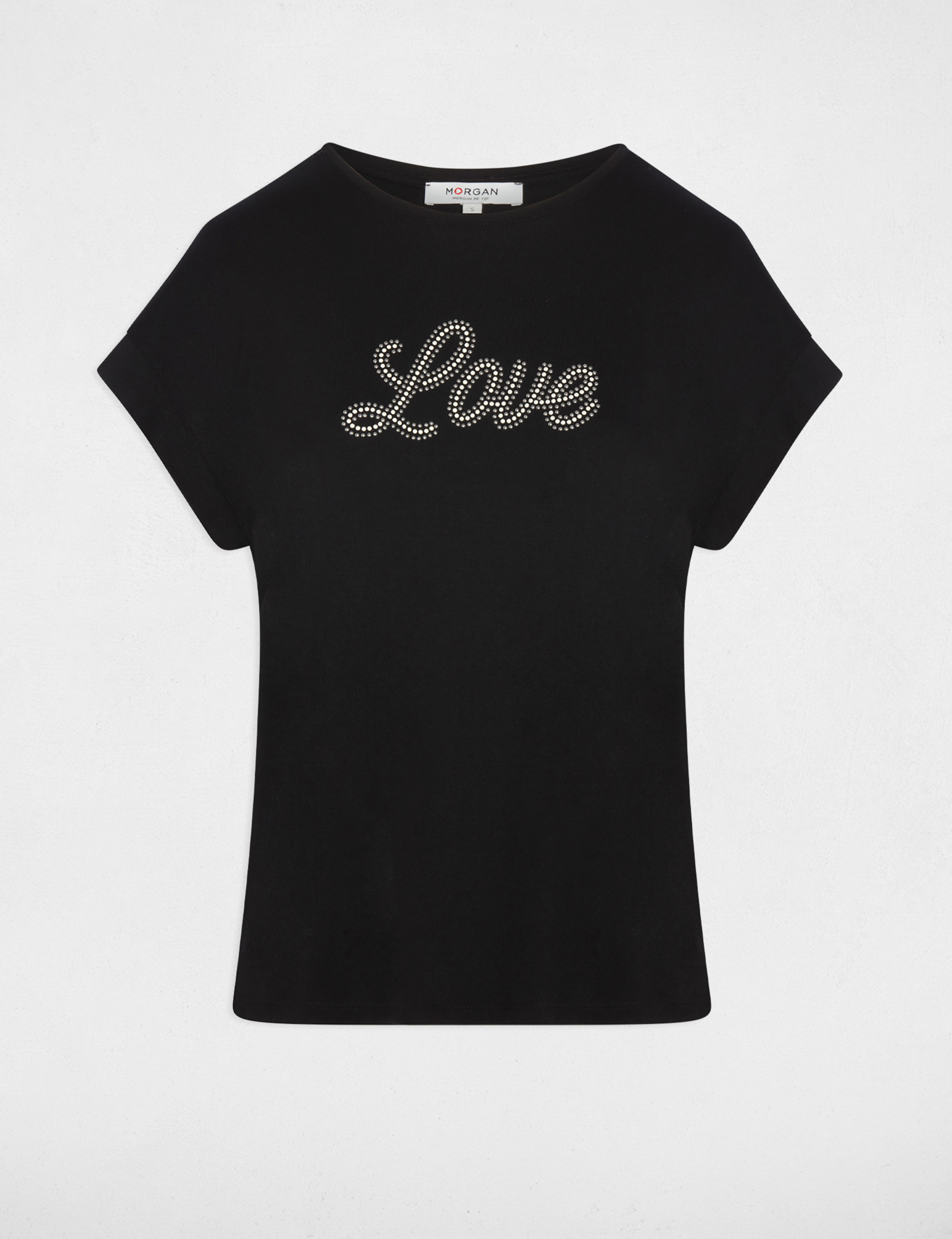 T-shirt col v strass noir femme