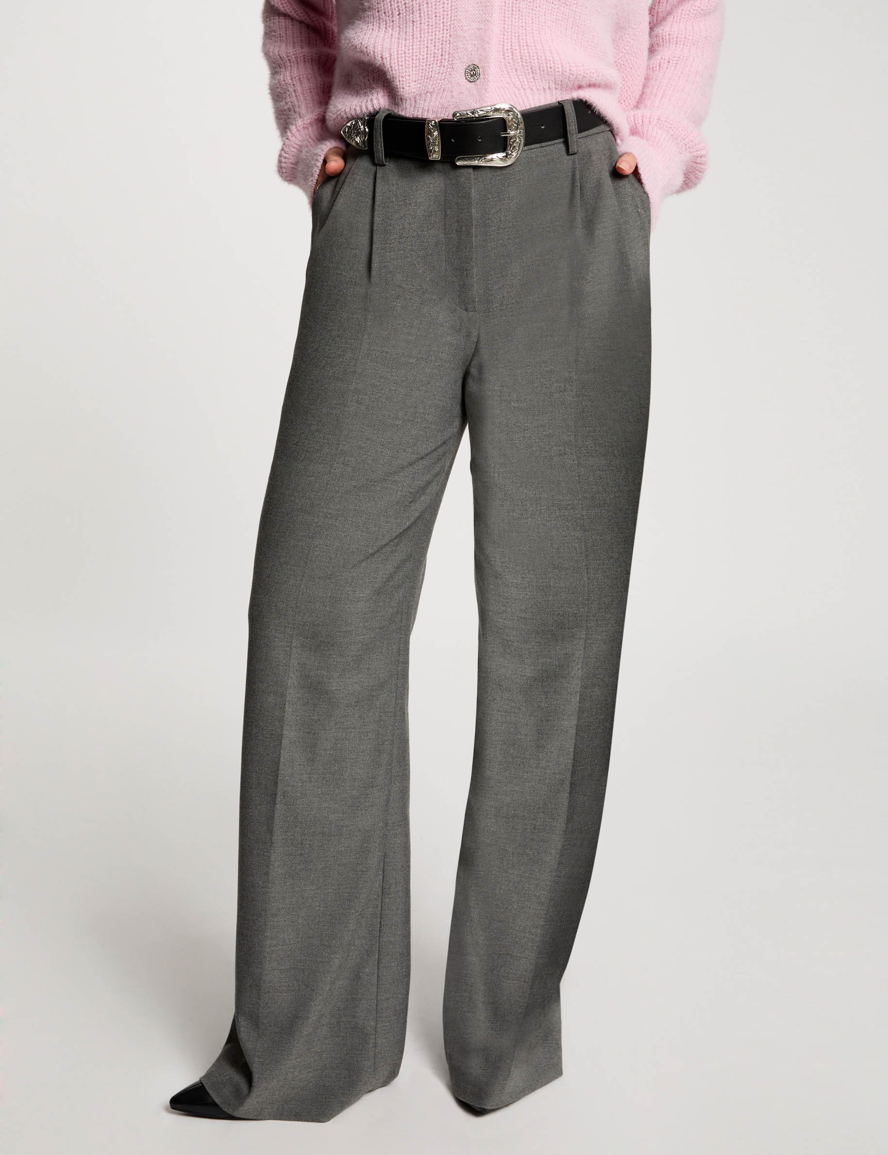 pantalon large a pinces gris clair femme Pantalon large à pinces gris clair femme