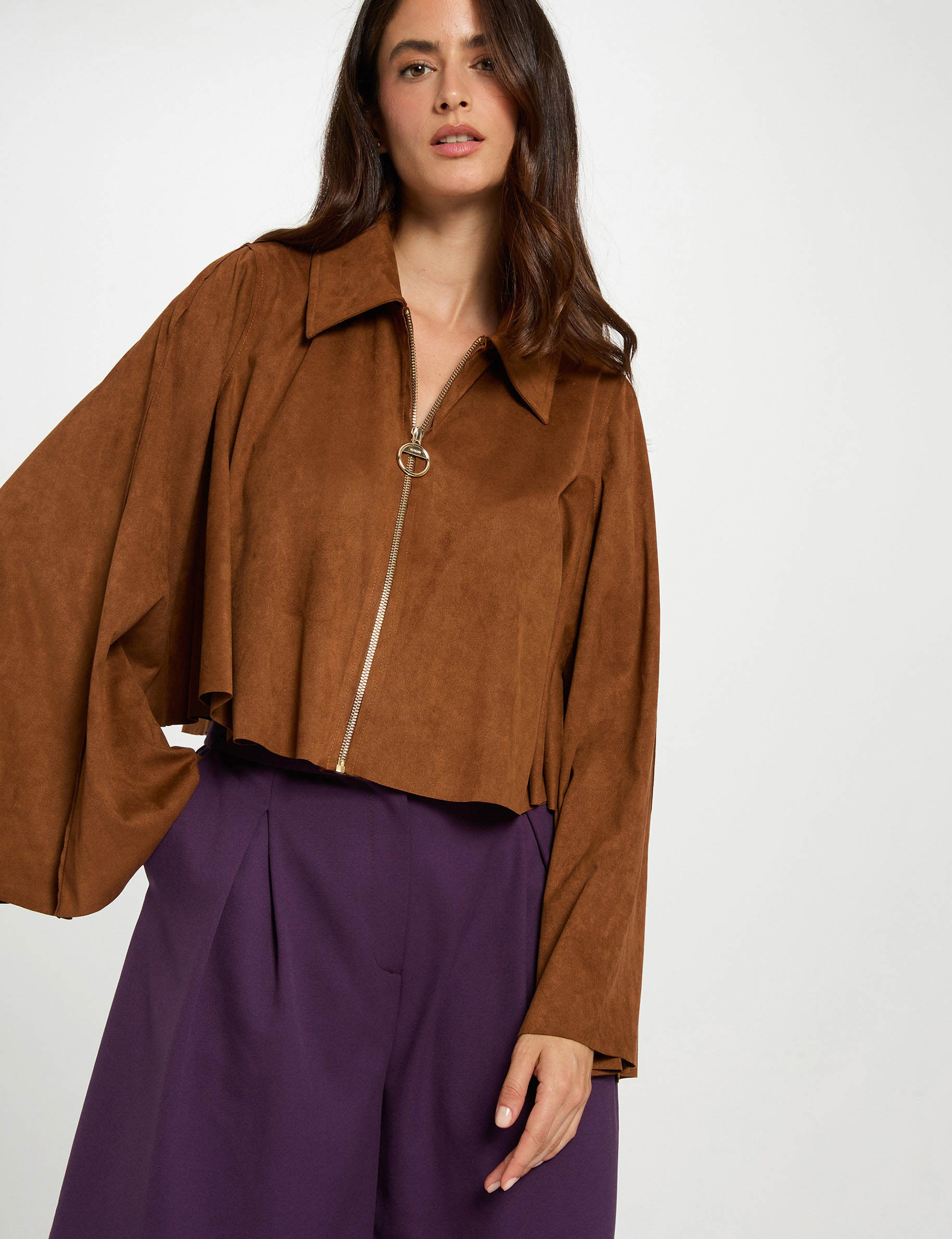 Oversized kort jasje cognacbruin vrouw