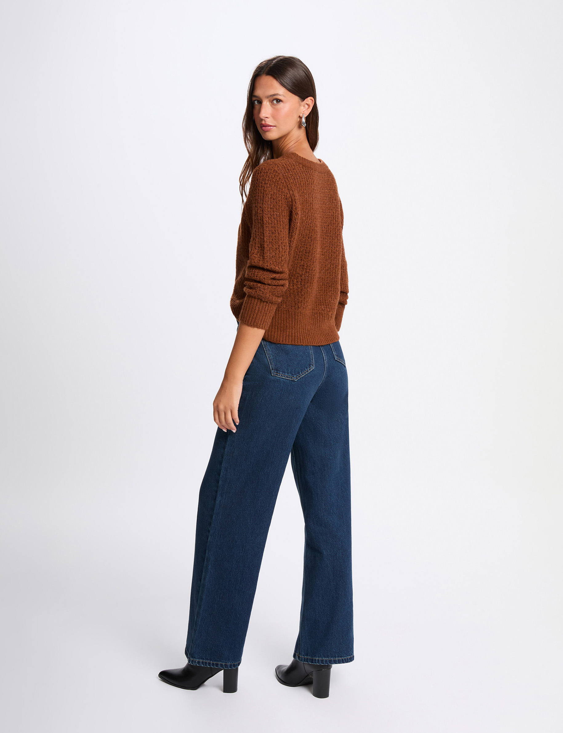 pull col rond manches longues marron cognac femme Pull col rond manches longues marron cognac femme