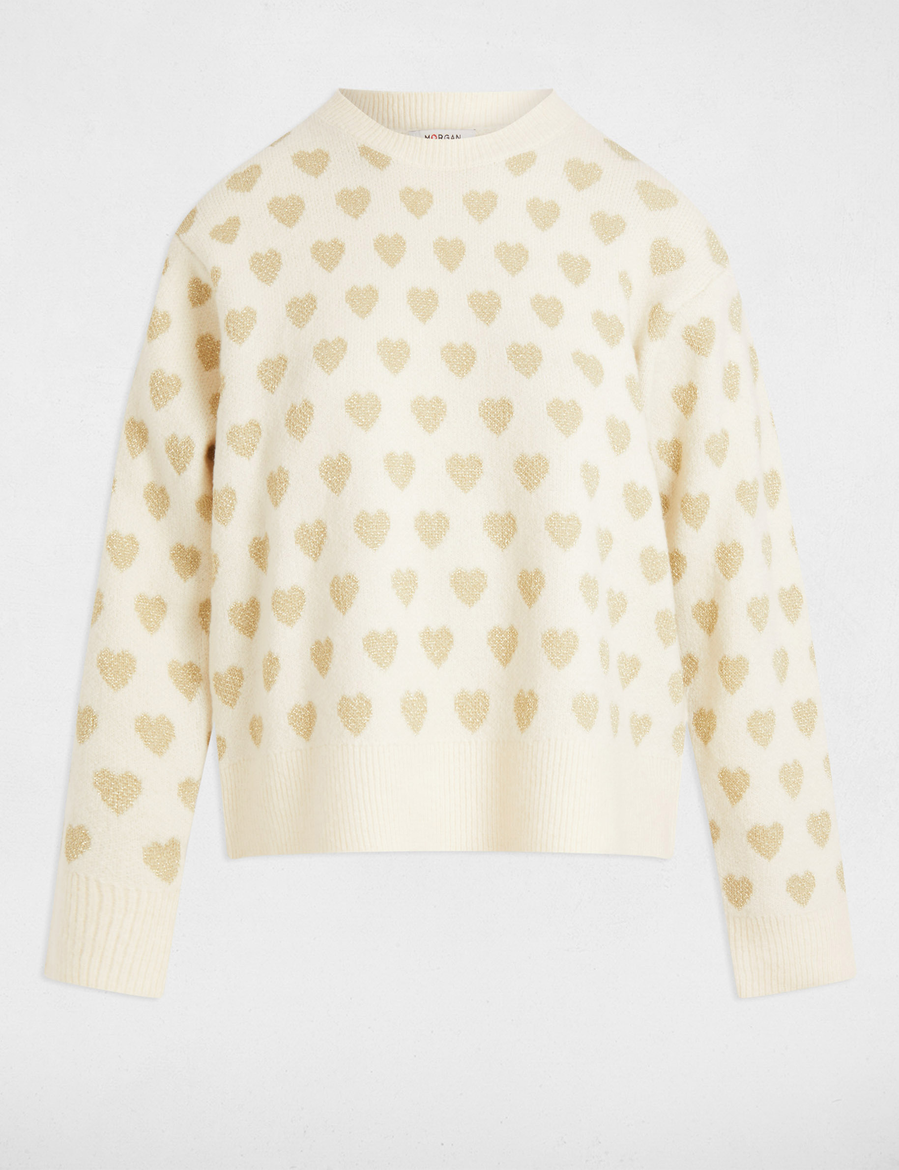 pull col rond imprime ivoire femme Pull col rond imprimé ivoire femme