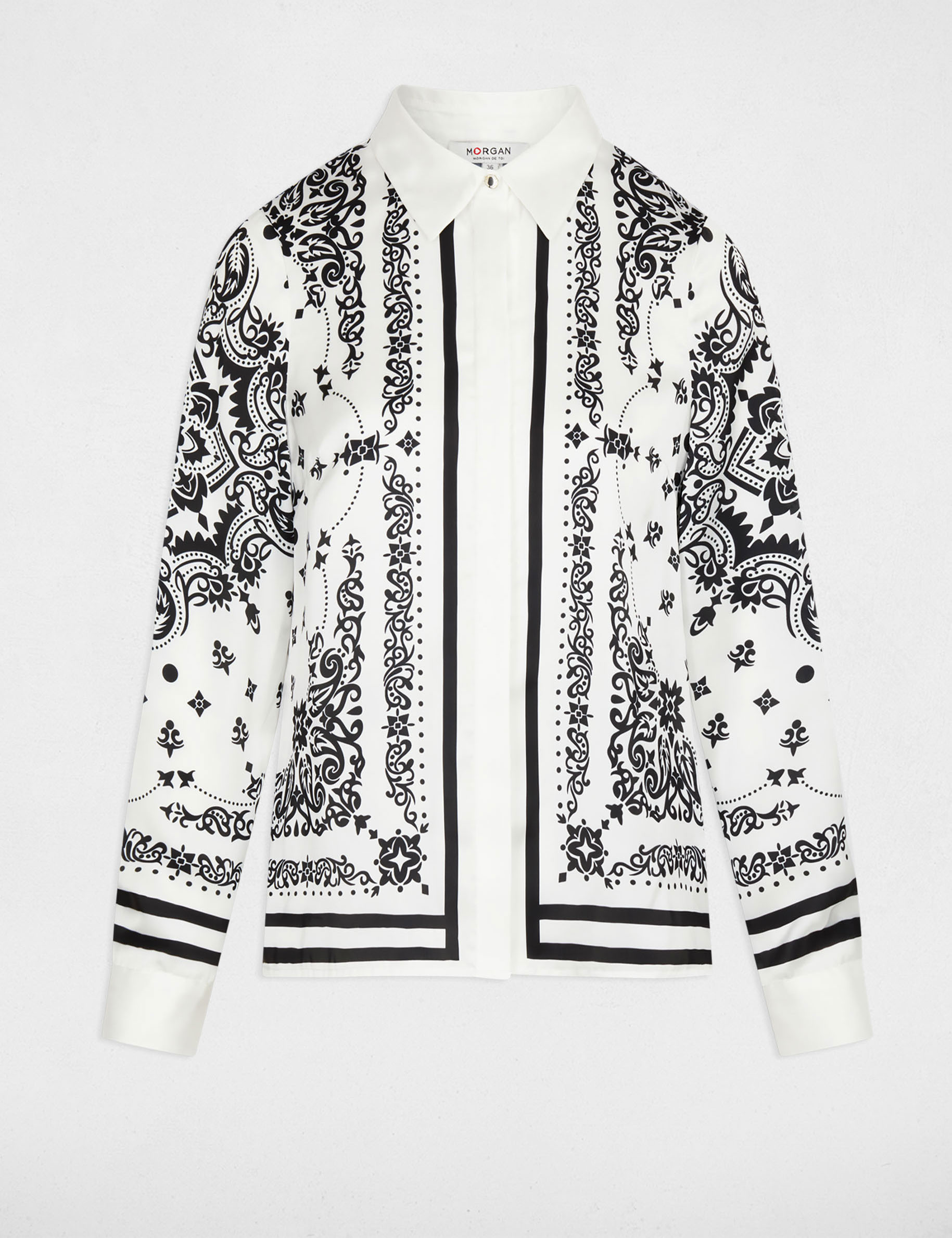 Luchtig bedrukt overhemd helder wit vrouw