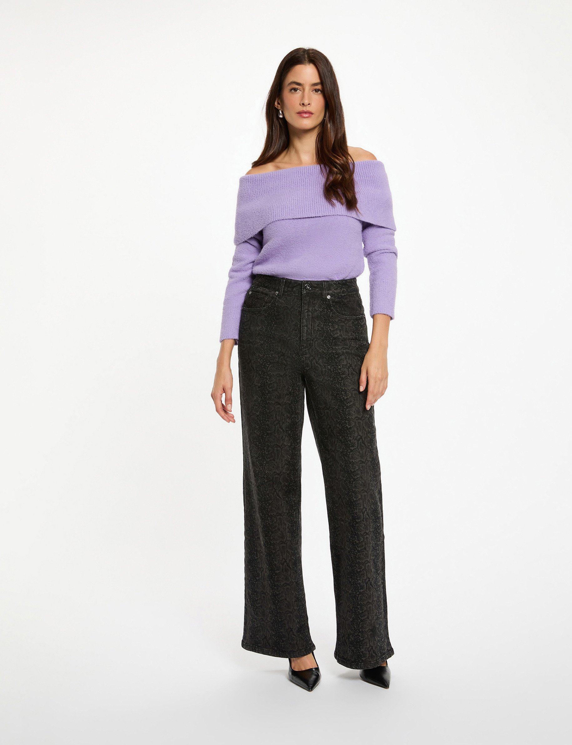 Pull col bardot parme femme