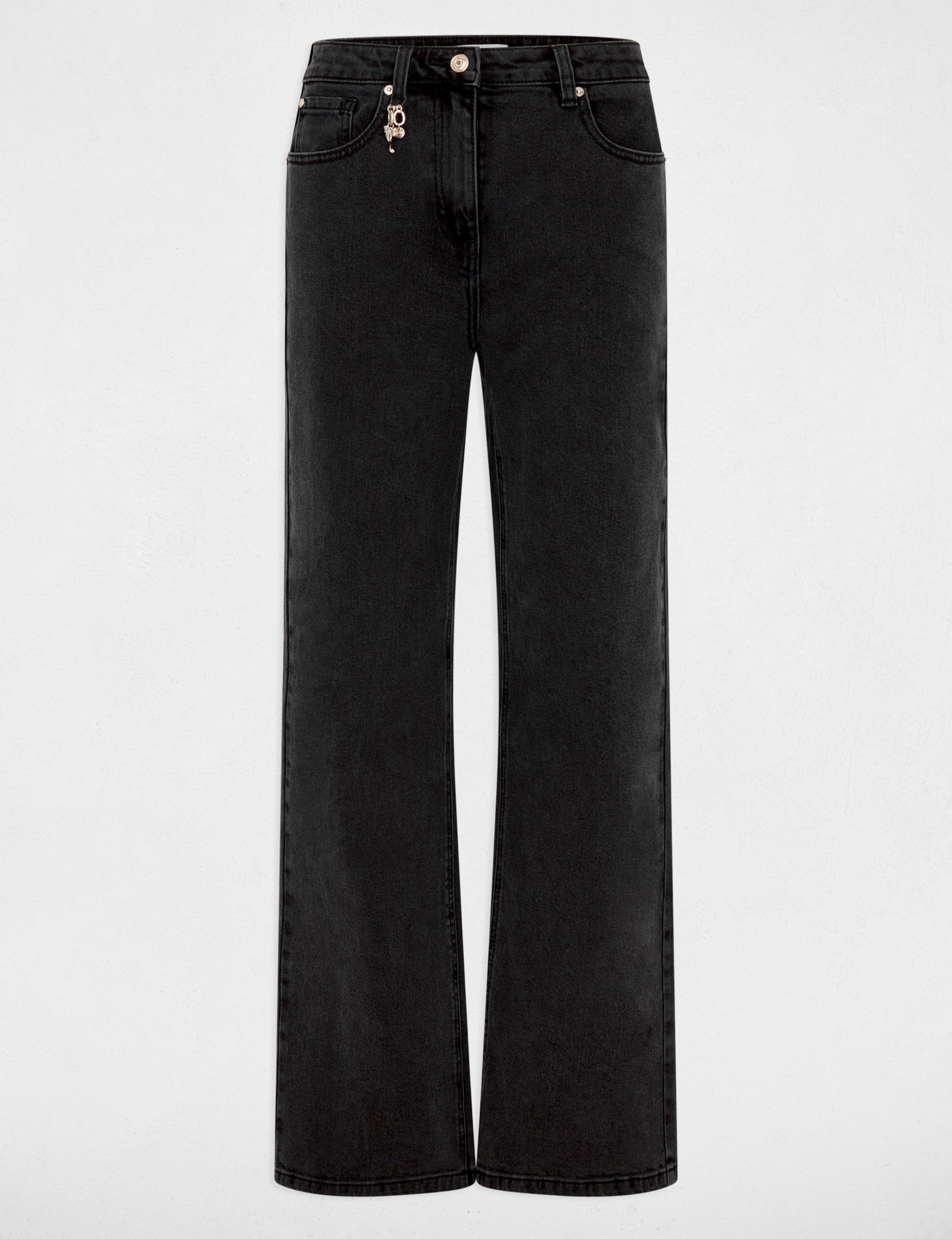 High-waist wijde broek denim zwart vrouw