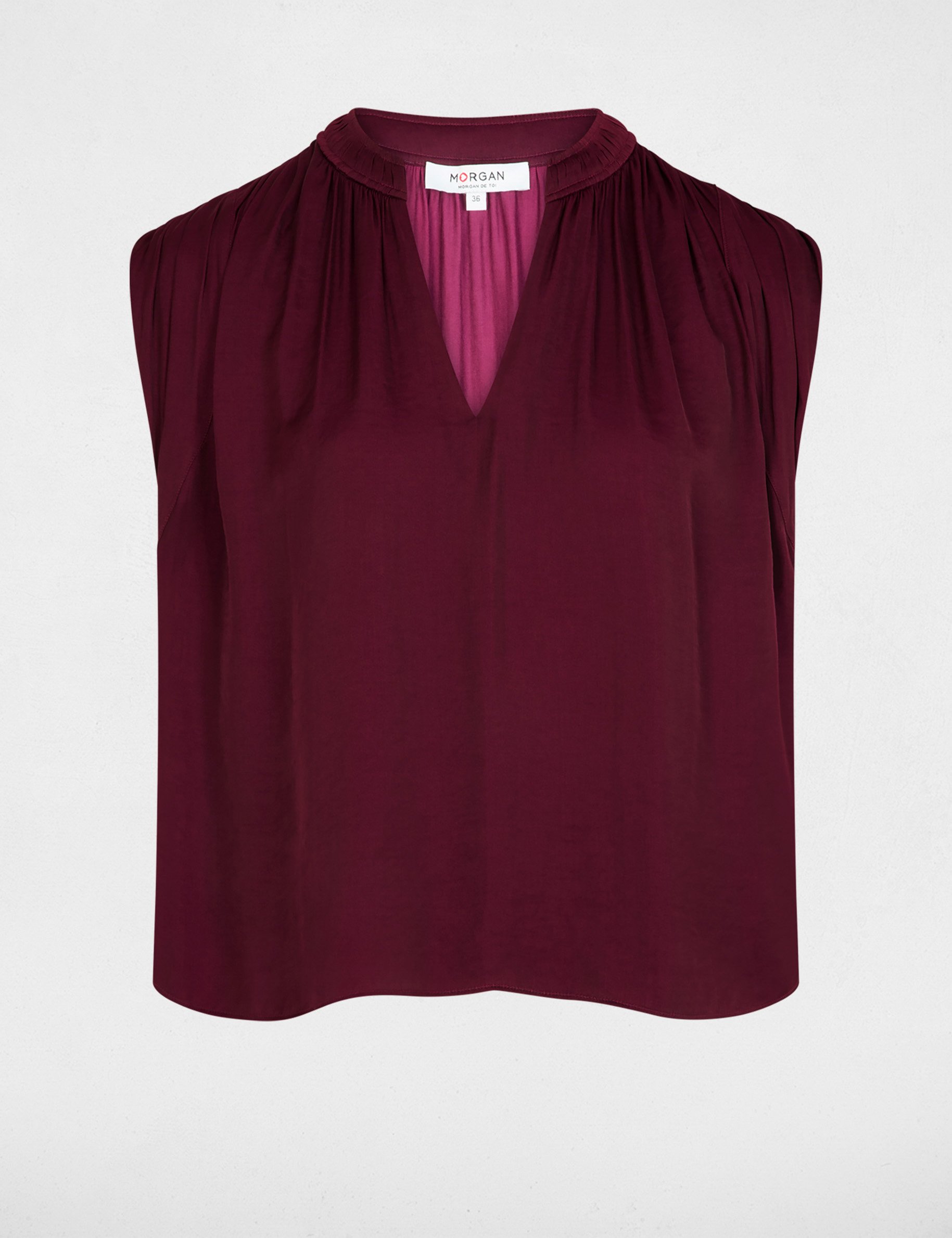 Blouse manches courtes satin prune femme