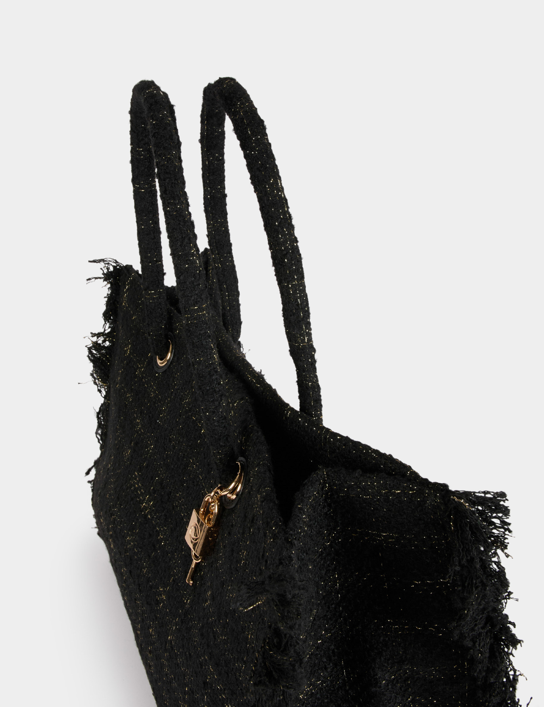 Tweed shopper met franjes zwart vrouw