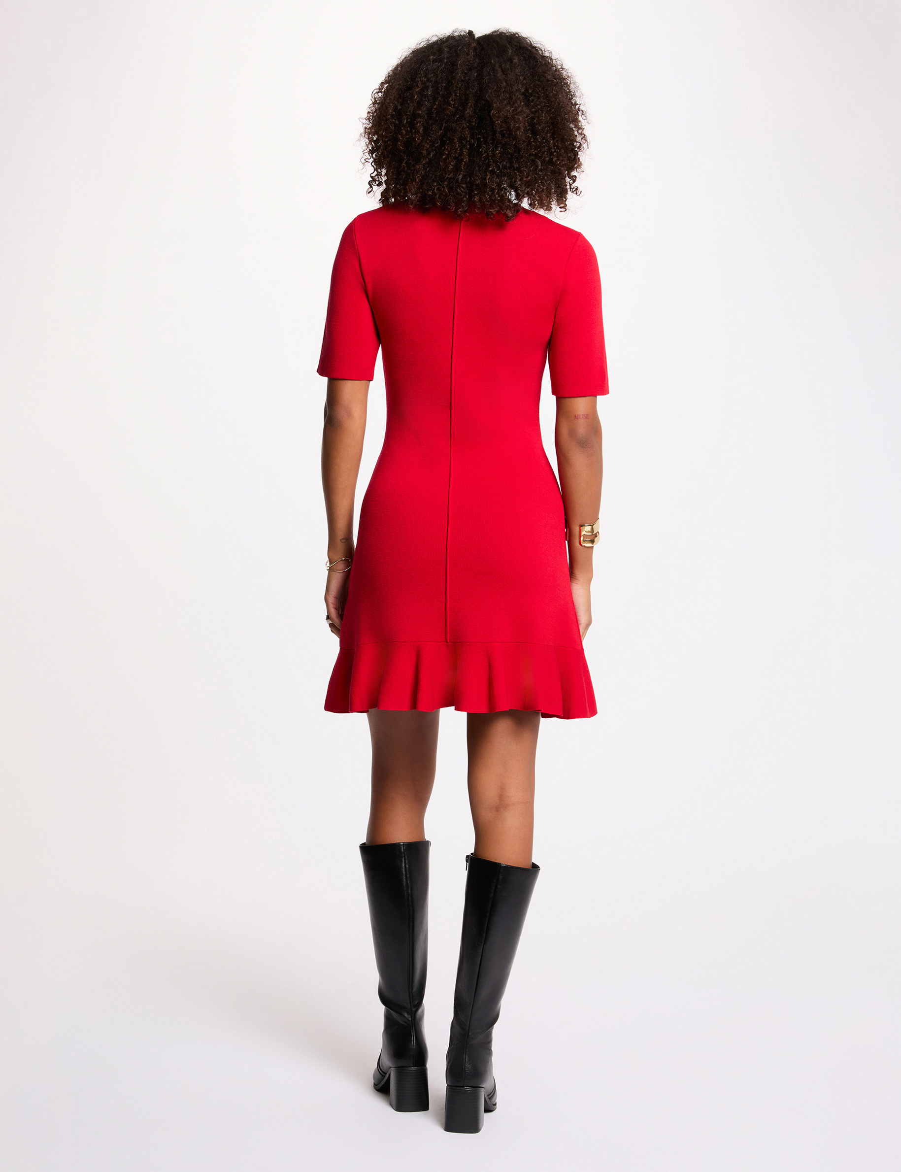 Robe tricot courte cintr&eacute;e rouge femme