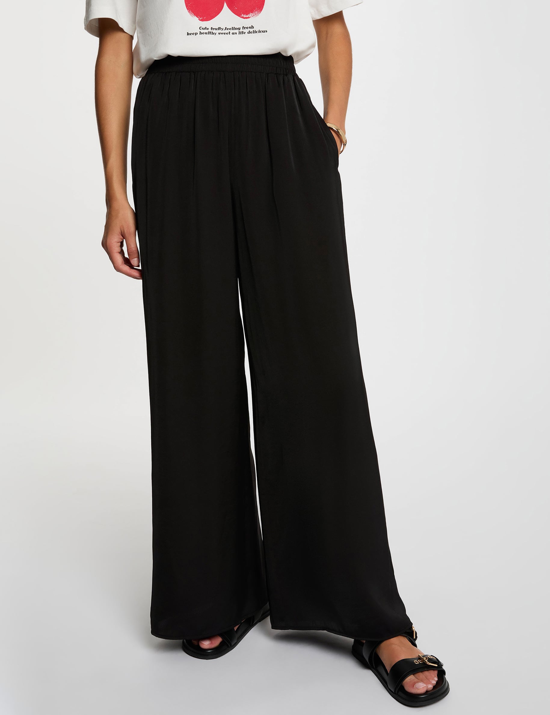 Pantalon large fluide noir femme