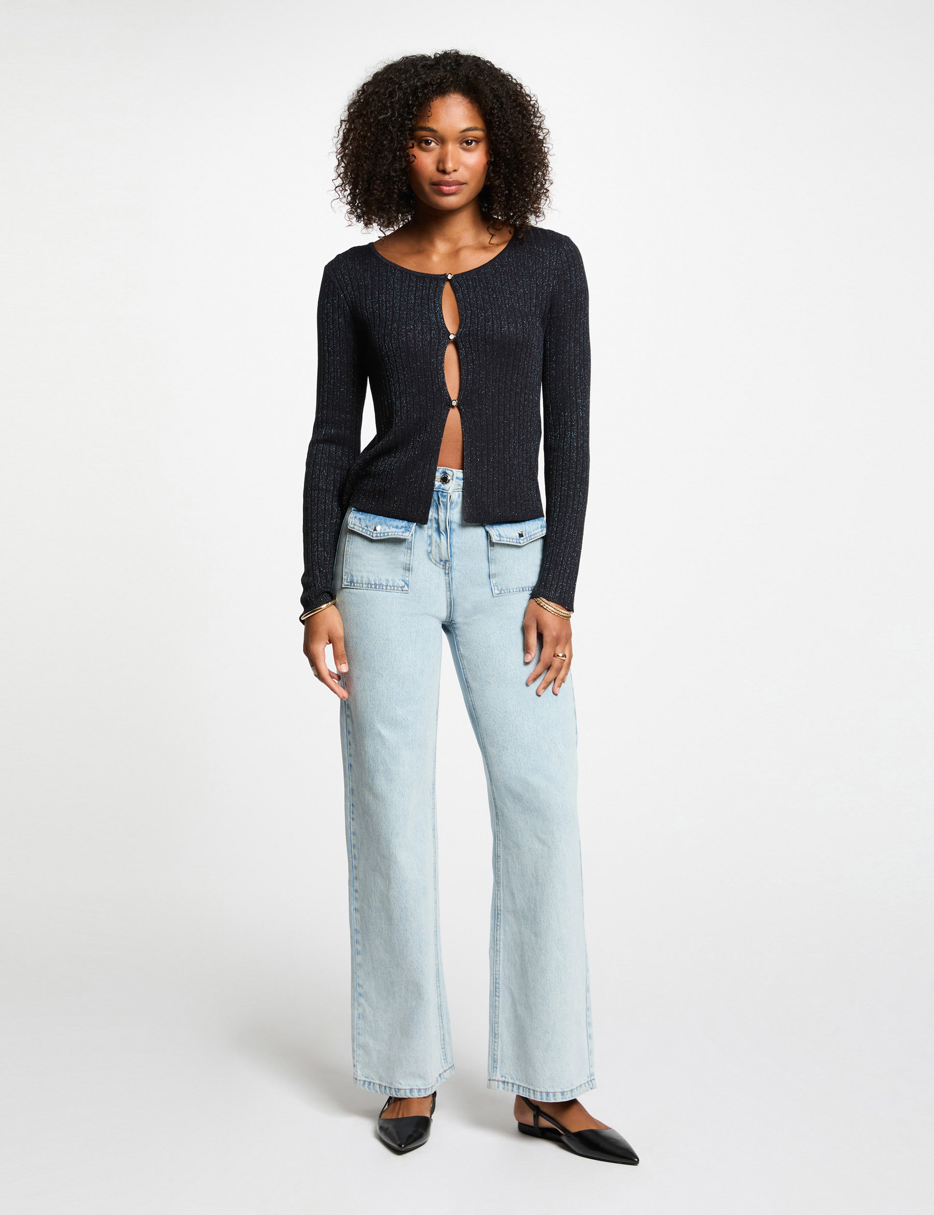 Gilet manches longues bleu marine femme