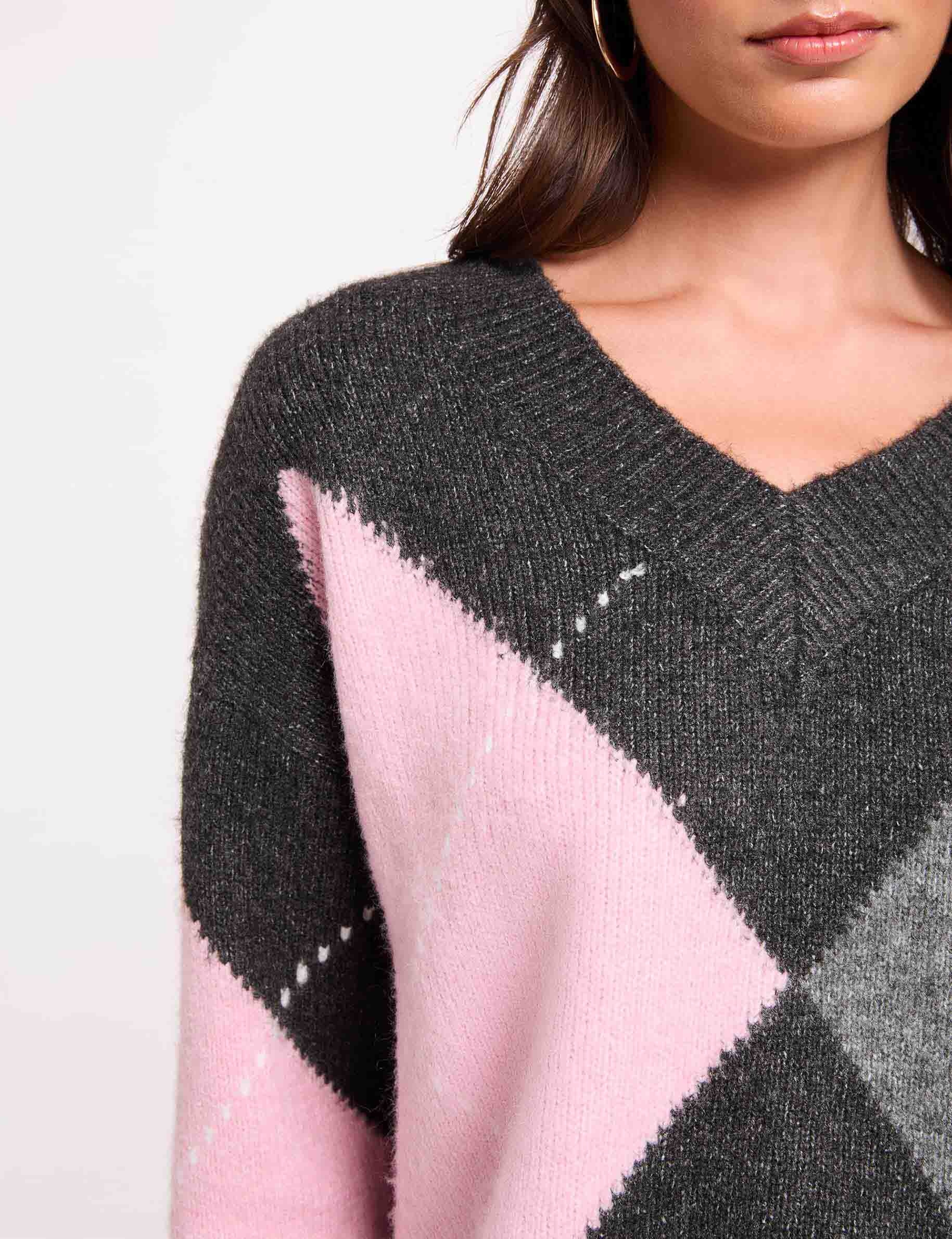 Jacquard trui met V-hals donkergrijs vrouw