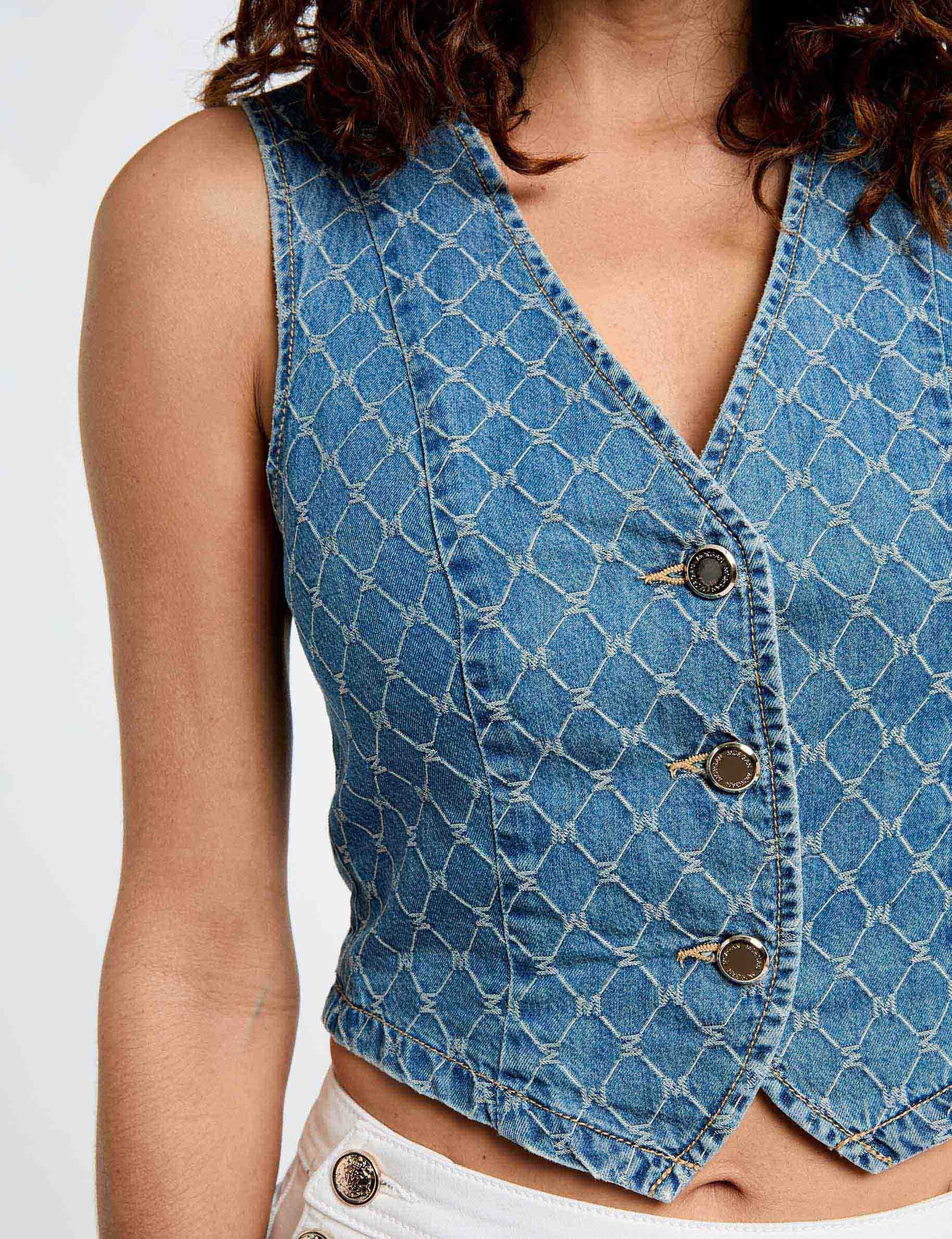 mouwloos denim gilet stone washed denim vrouw Mouwloos denim gilet stone washed denim vrouw