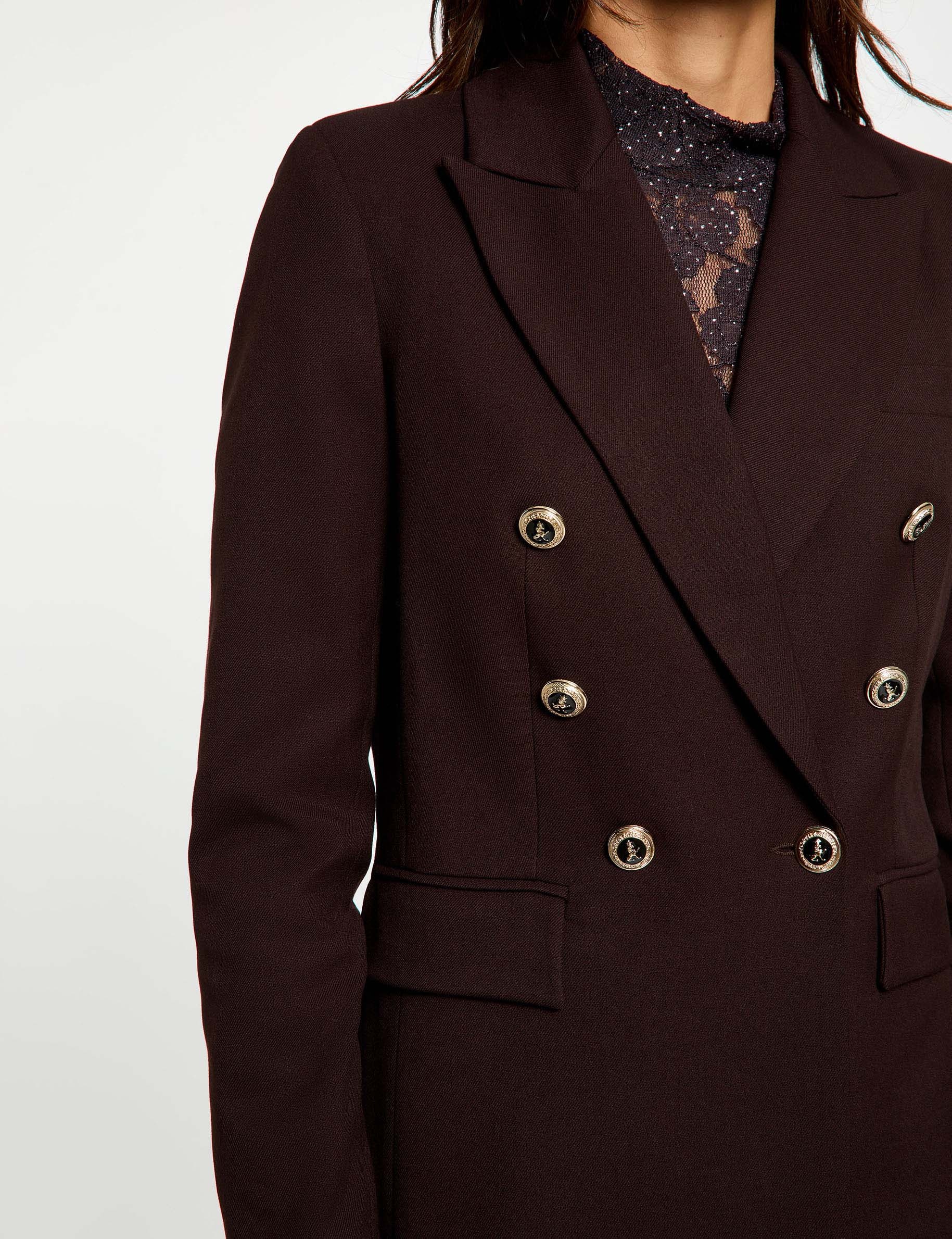 Blazer ajust&eacute; manches longues marron fonc&eacute; femme