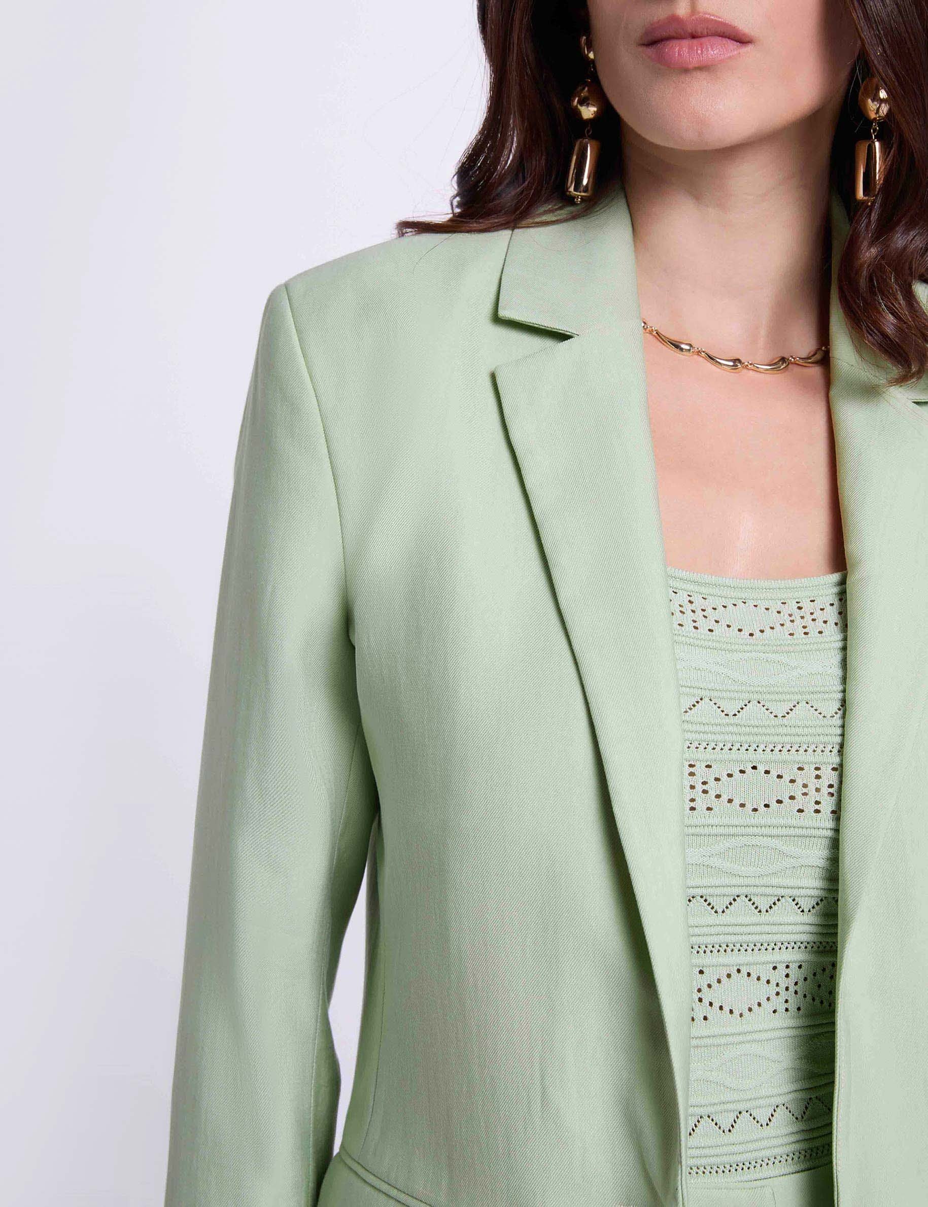 Getailleerde blazer met reverskraag pastelgroen vrouw