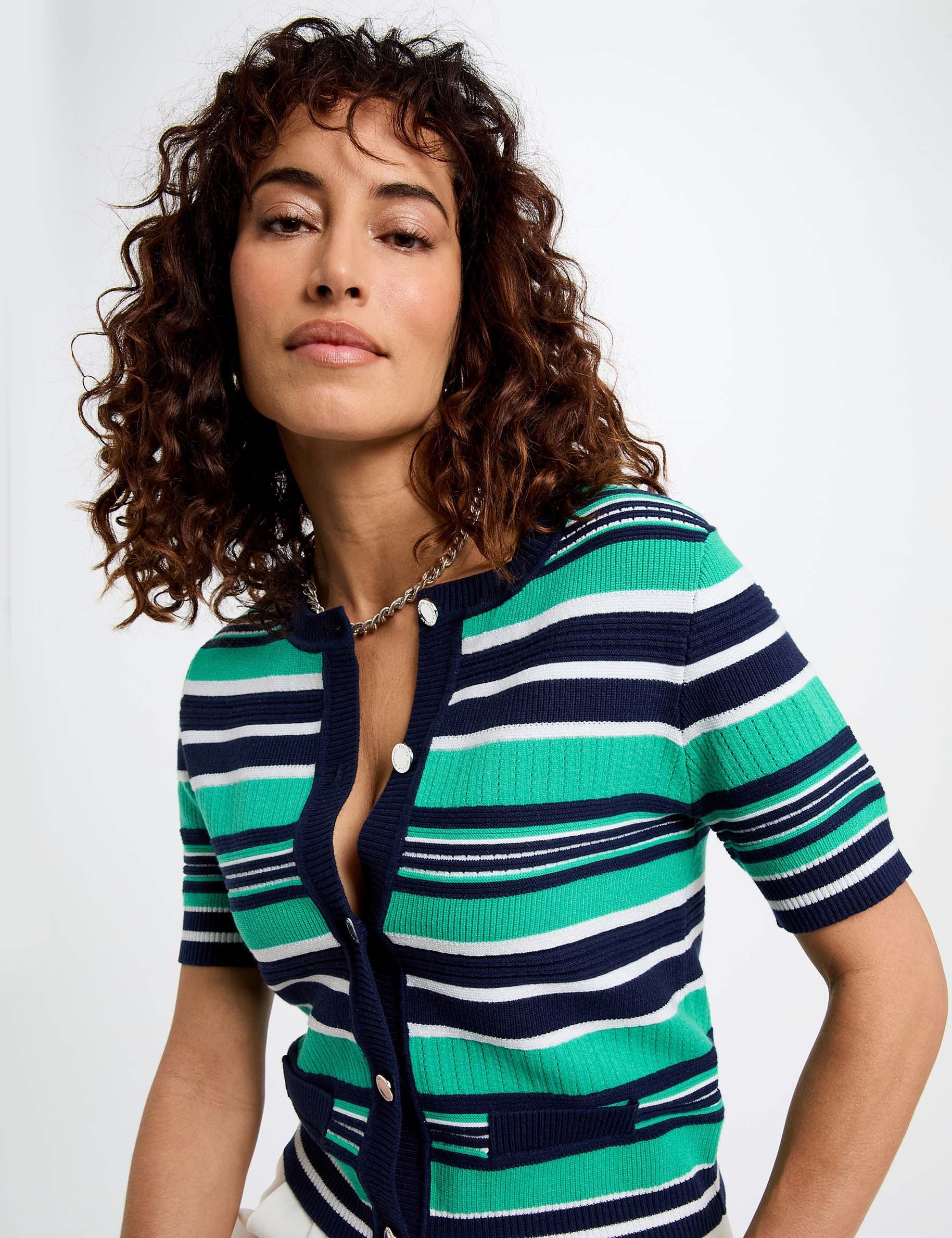 gilet manches courtes raye multicolore femme Gilet manches courtes rayé multicolore femme