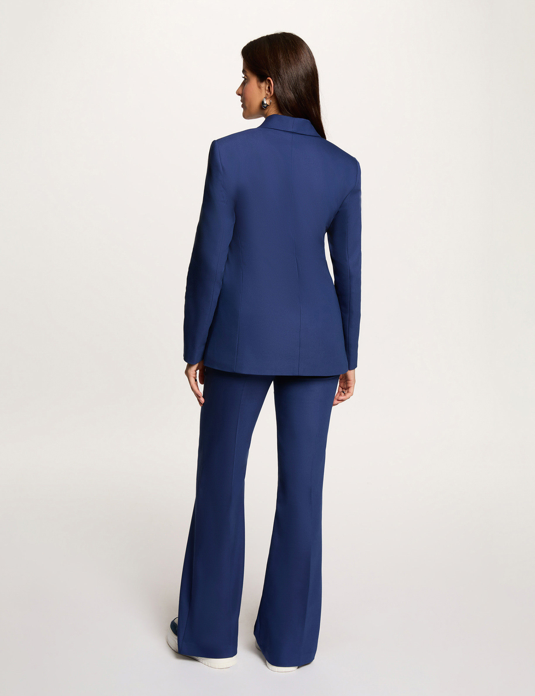 Pantalon flare &agrave; pinces bleu marine femme