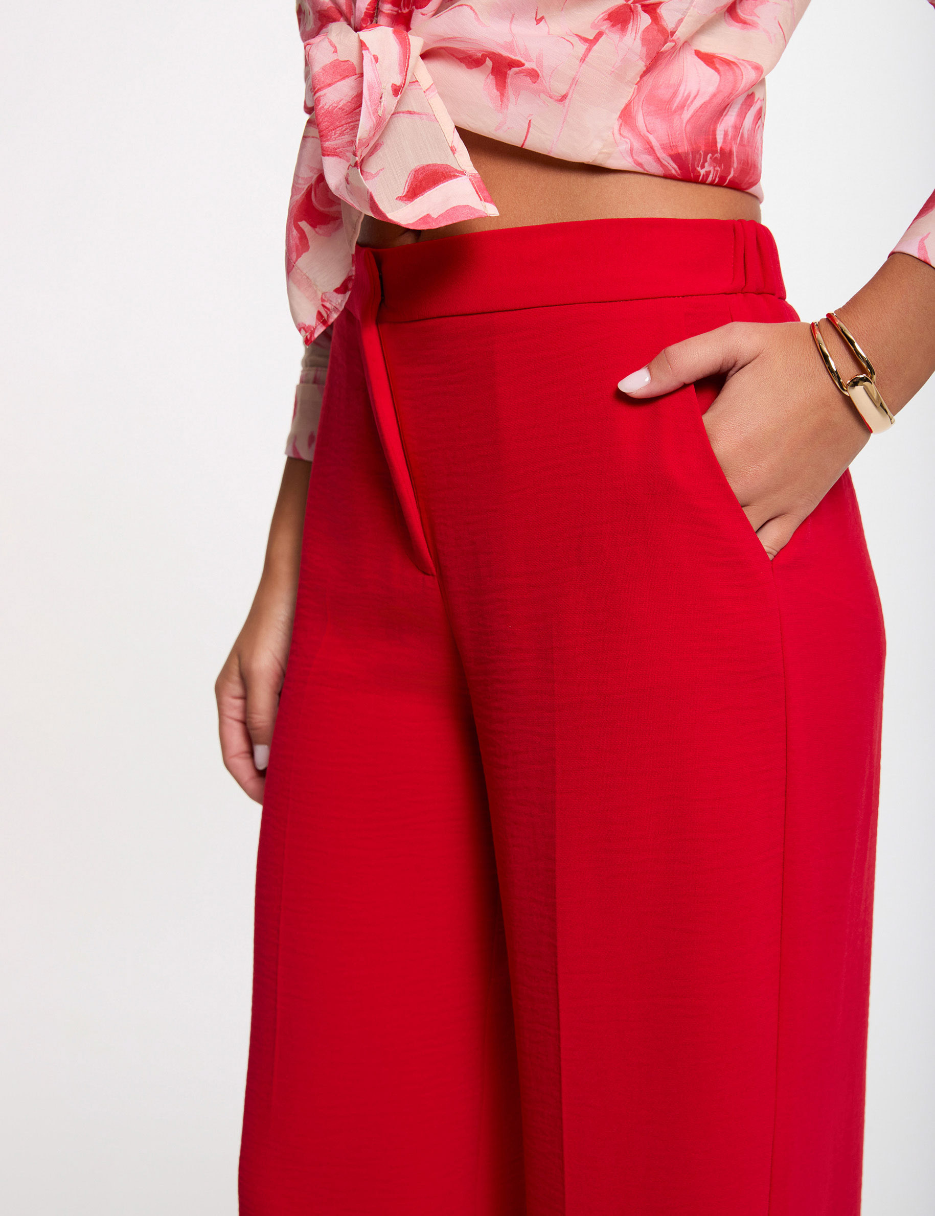 Pantalon large fluide rouge femme