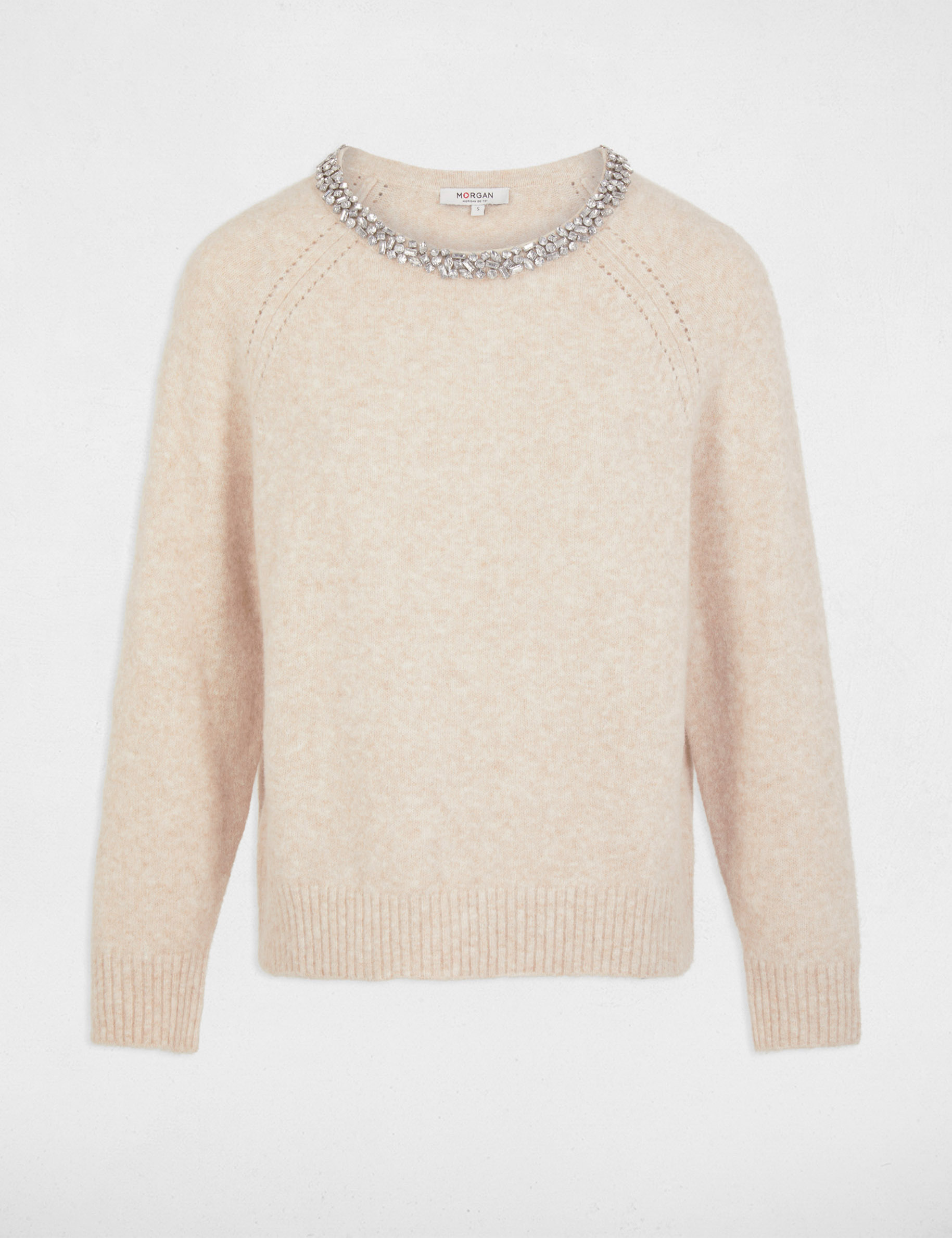 pull col bateau details bijoux beige femme Pull col bateau détails bijoux beige femme