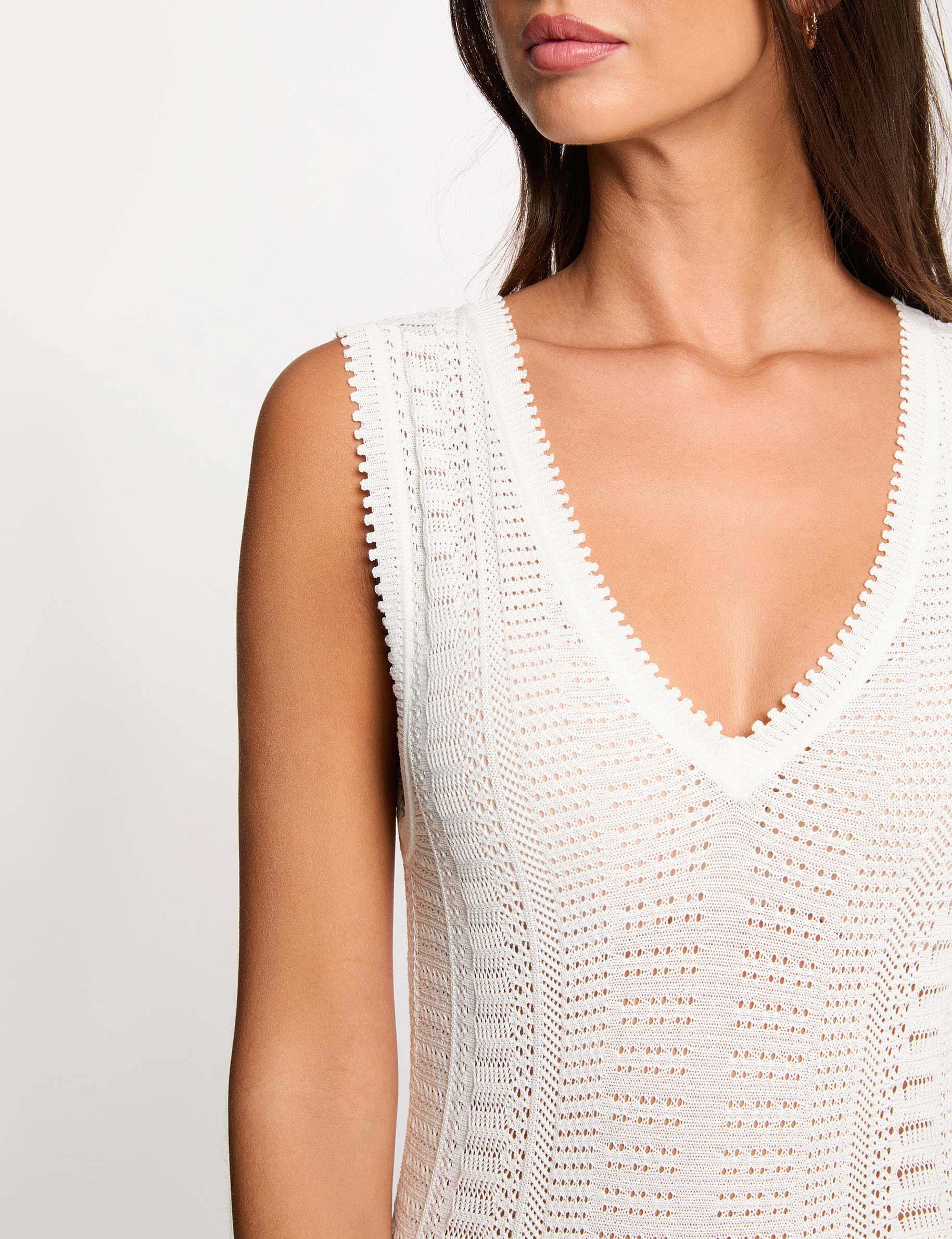 Robe tricot longue ajour&eacute;e blanc femme