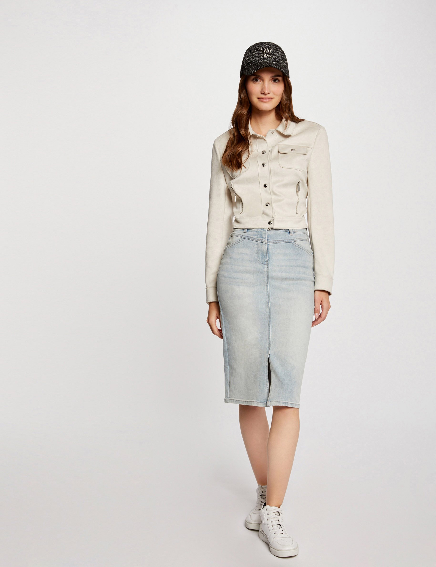 Jeansrok op knielengte jean bleached vrouw