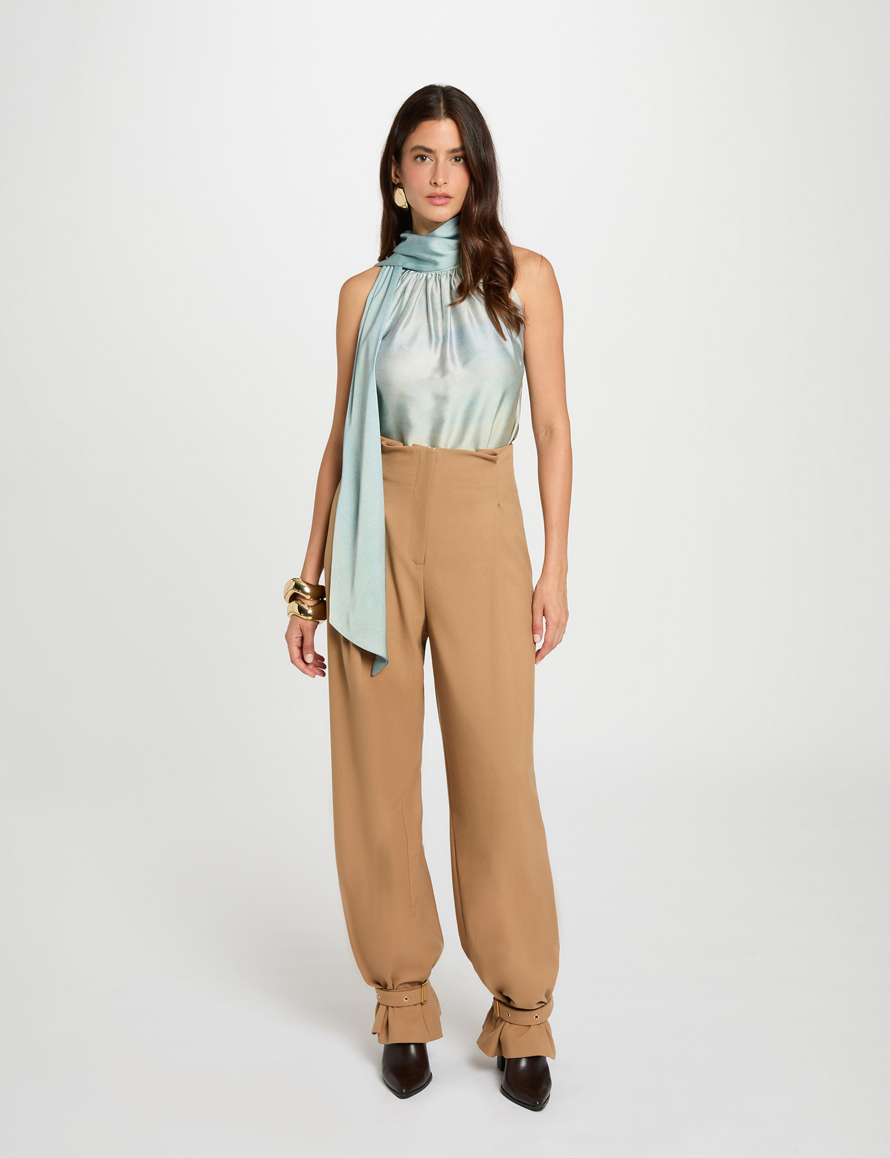 hoge taille wijde broek camel vrouw Hoge taille wijde broek camel vrouw