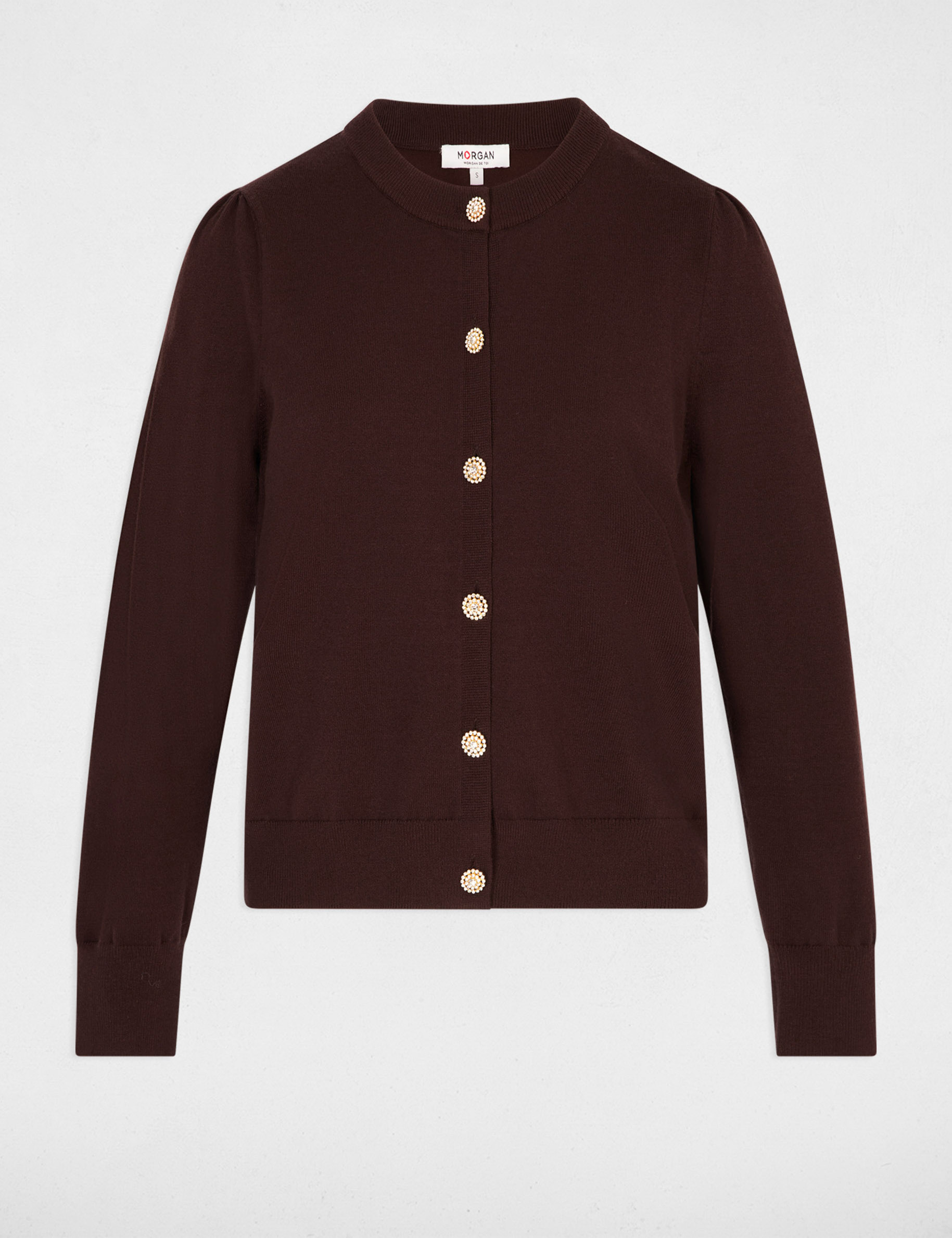 Gebreid vest met ronde hals donker bruin vrouw