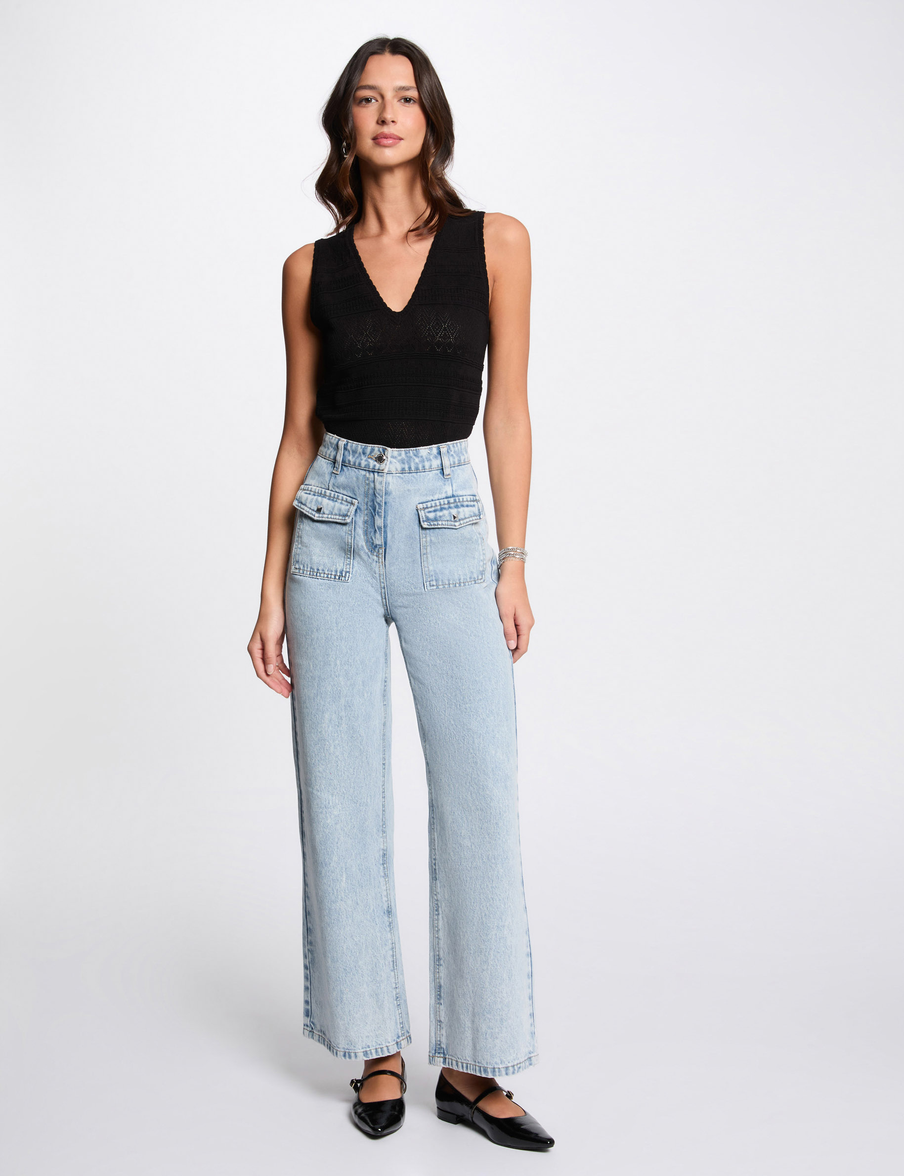 gebreide top met v hals zwart vrouw Gebreide top met V-hals zwart vrouw